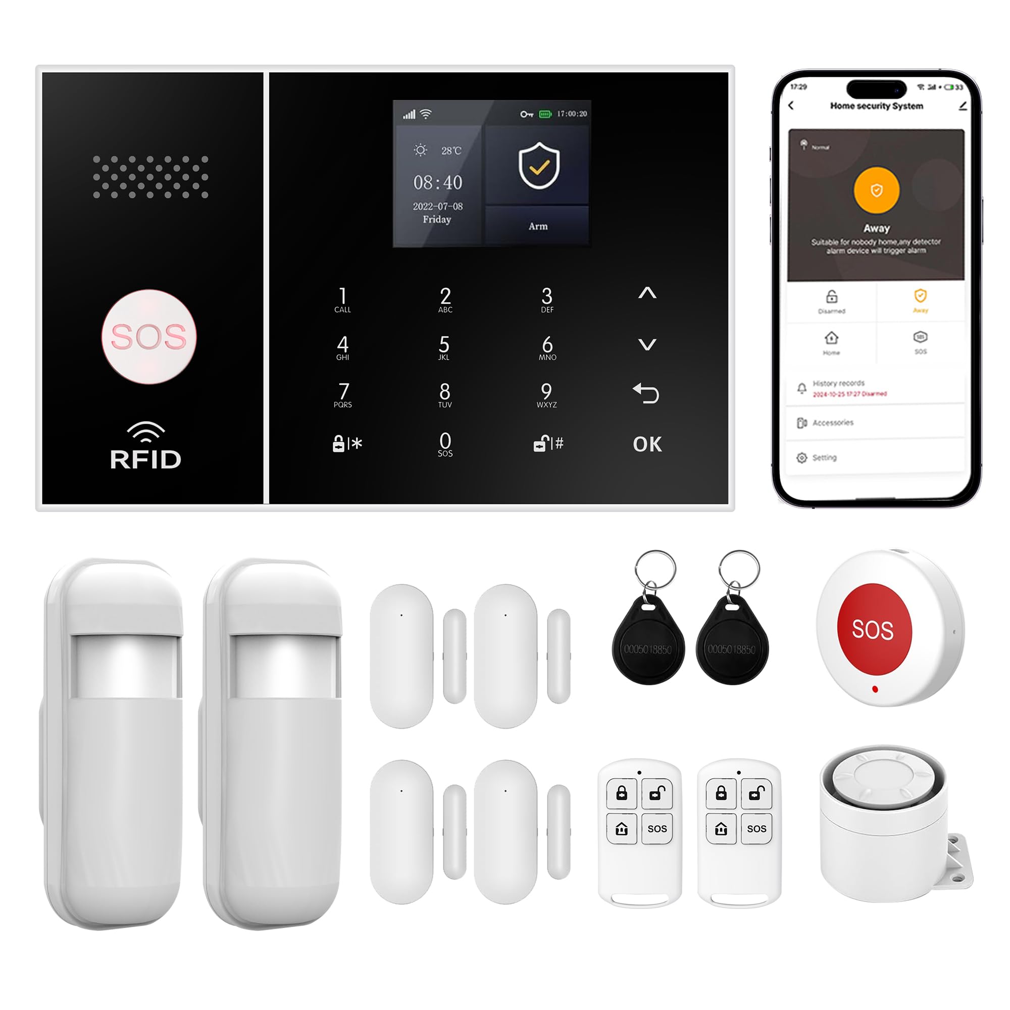 XUK Sistema de Alarma Inalámbrico 4G/GSM/WiFi para Casa/Apartamento, Seguridad Inteligente con Sensores de Puerta/Ventana y Detector Movimiento PIR, Compatible con Alexa/Google Home, Fácil Instalación
