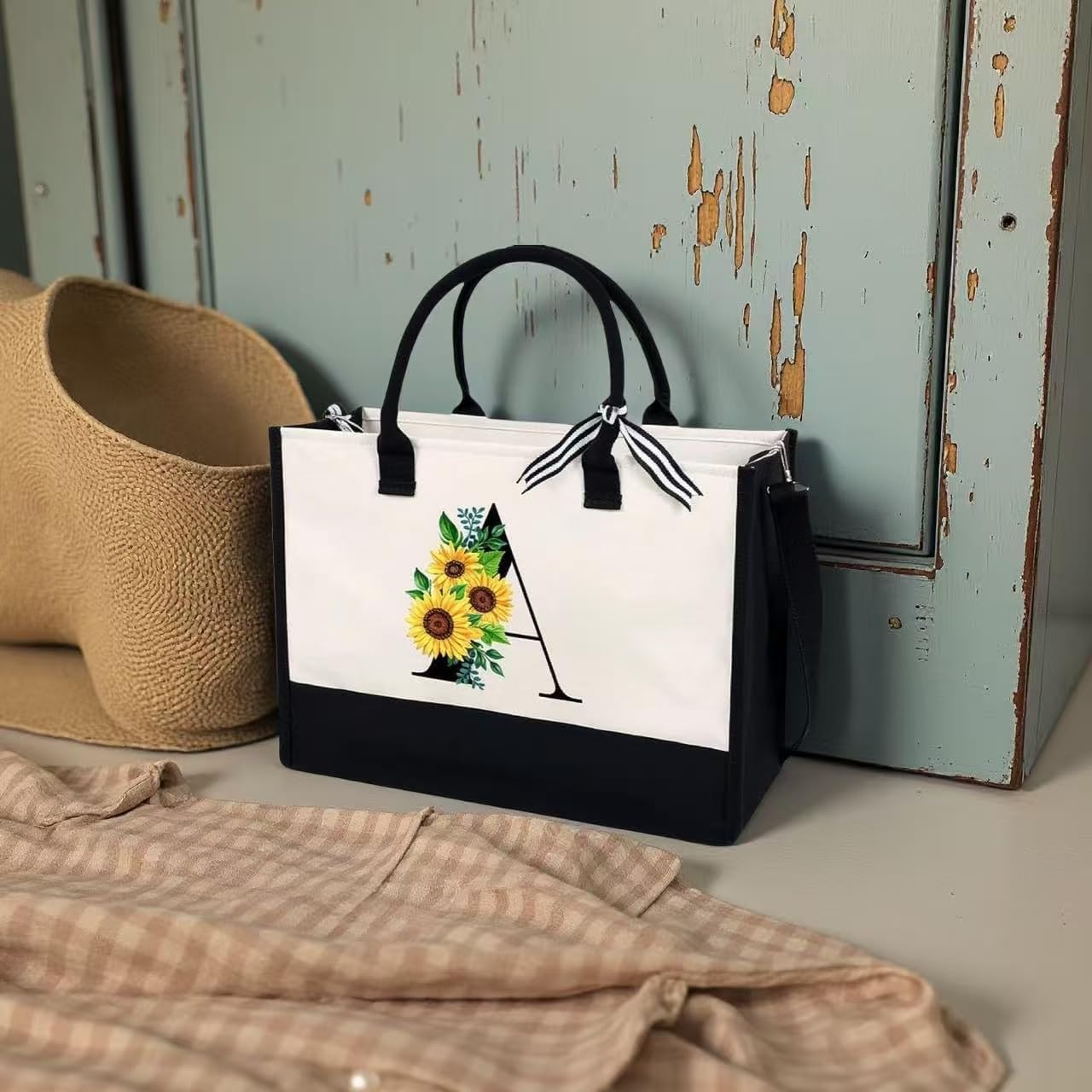 Sunflower Tote with Zipper Pocket, 13oz Monogram Tote Bags for Women, Birthday, Christmas, Teacher Gifts - Image 7