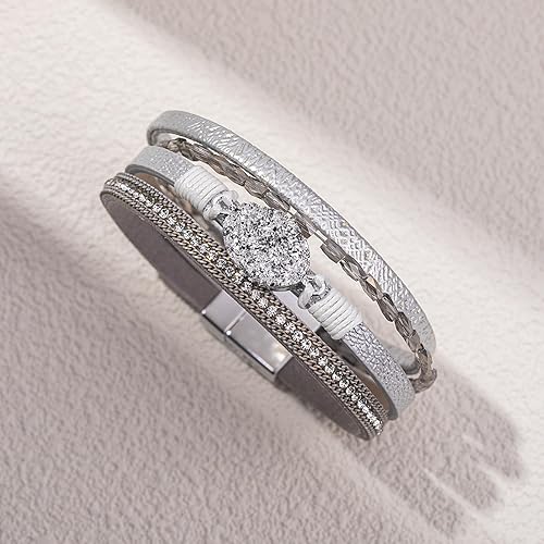 Miniatura 4 de FANCY SHINY - Pulsera de cuero de estilo bohemio con cierre magnético y cuentas de cristal, regalo para mujeres, adolescentes y niñas