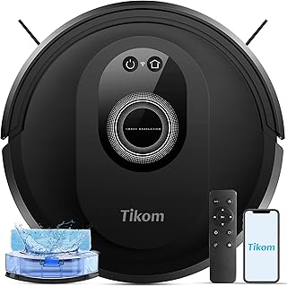 Tikom Robot Vacuum Cleaner with Mop, 5000Pa Robotic Vacuum Cleaner, 150 Min Max, App & Remote Control, Ideal for Hard Floor, Carpet, Pet Hair, Self-Charge(G8000 Max)