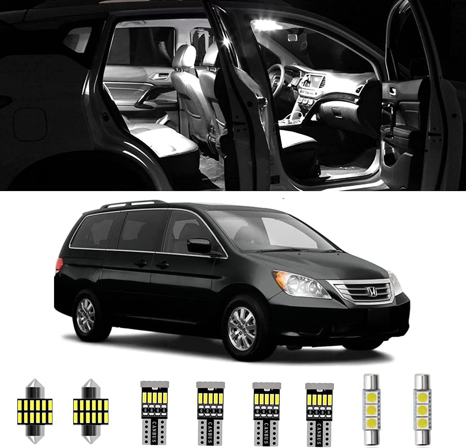 14pcs Odyssey Interior LED Lights Kit Super Bright LED Map Dome Light Bulbs for 2005 2006 2007 2008 2009 2010 Honda Odyssey All Models