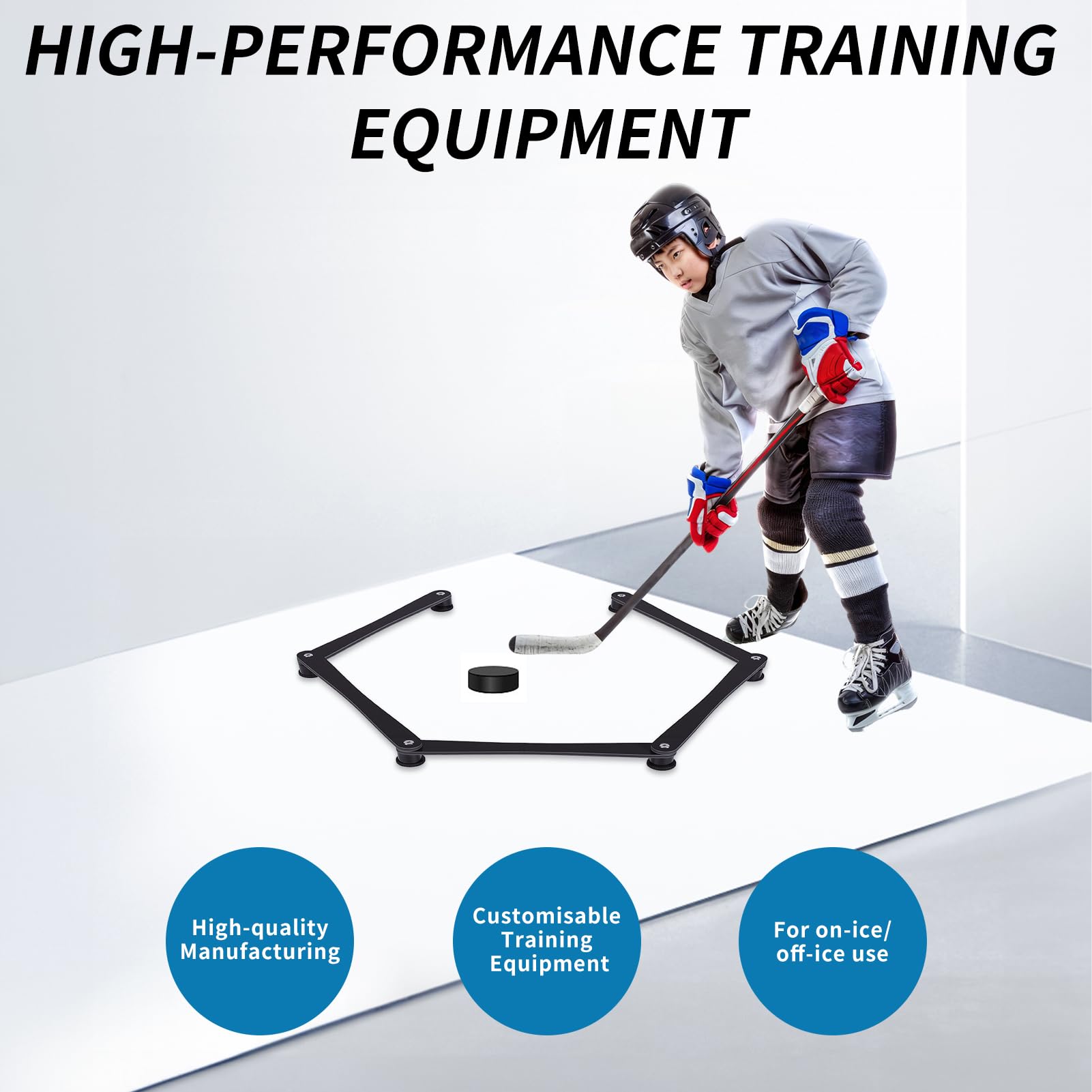 Équipement d'entraînement de hockey portable en 5 parties avec articulations réglables, tapis antidérapant pour le contrôle de l'emmaillotage, l'entraînement technique et le temps de réaction - 5