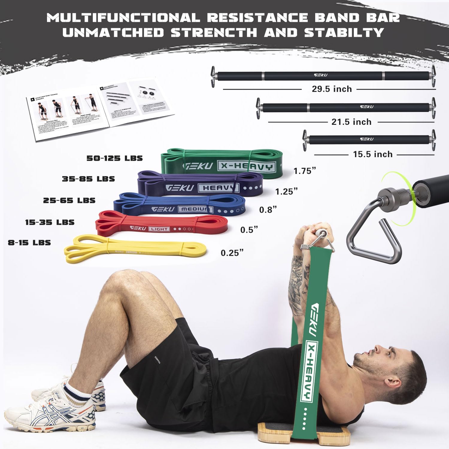Barra per fascia di resistenza, barra per allenamento con fascia di resistenza, lunghezza regolabile, staccabile, resistente, per allenamento muscolare, allenamento a casa e all'aperto, carico massimo