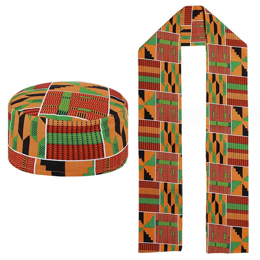 BAOZOON Lot de 2 chapeaux Kufi africains Kente et Kente avec imprimé africain - Pour homme et femme - Pour homme et femme