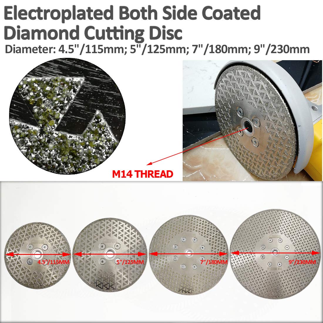 SHDIATOOL Disco Diamante 2 Piezas 230mm M14 Electrochapado Hoja de Sierra para Corte y Esmerilado Piedra Granito Mármol Azulejo