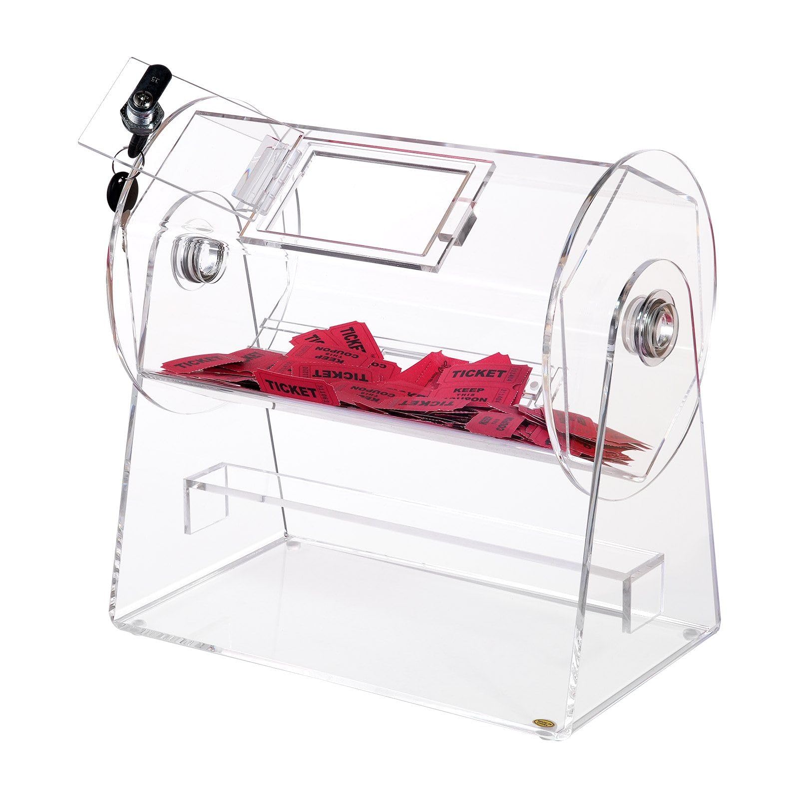 QIXINNET Professional Acrylic Raffle Drum with 2 Keys - Transparent Lottery Spinner Holds 2500 Tickets/100 Balls for Bingo, Fundraisers & Events,Voting, Company Parties