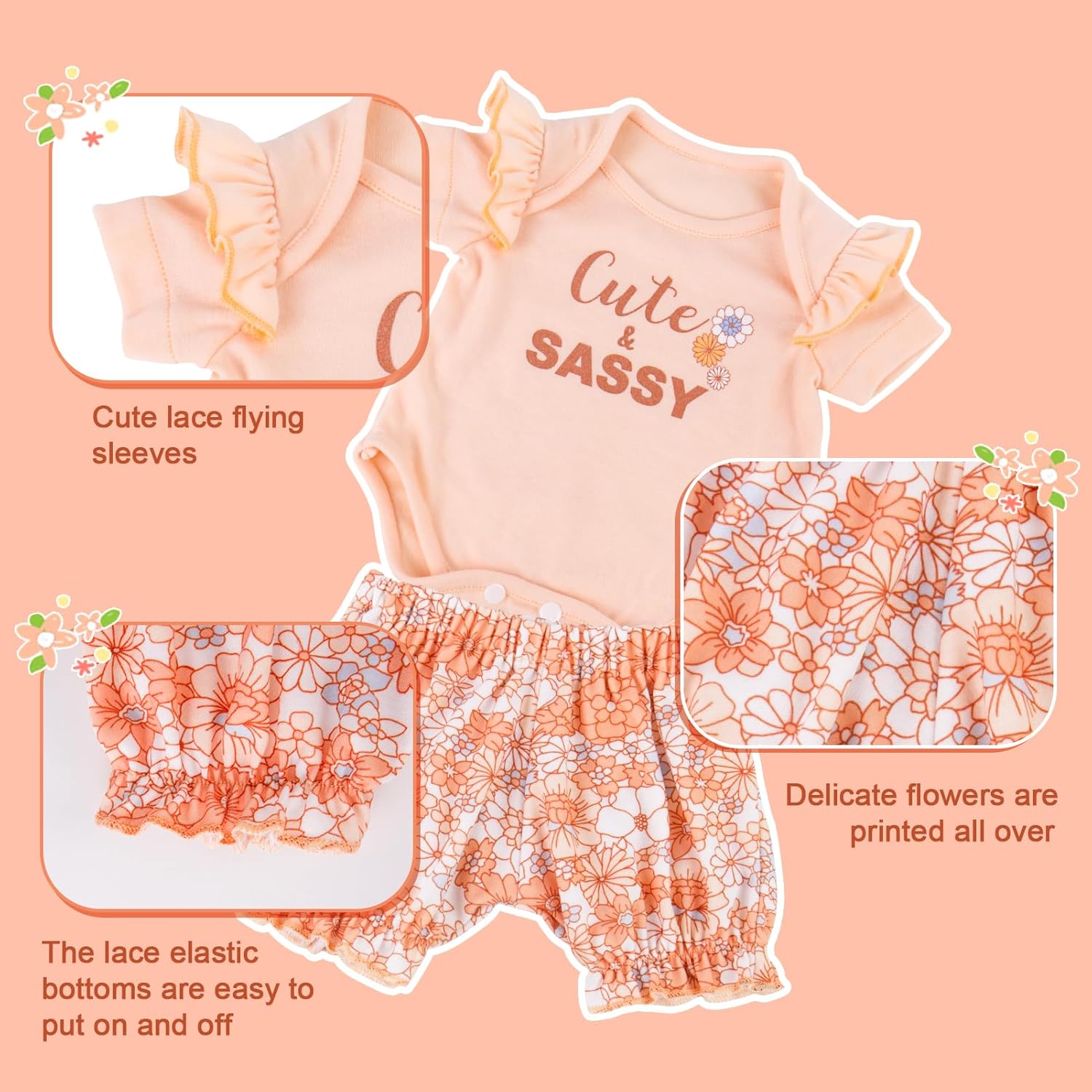 Aori Lifelike Baby Dolls Clothes 20 Inch Pink Shirt and Floral Pants Set for 17-20 in Realistic Reborn Girl Doll