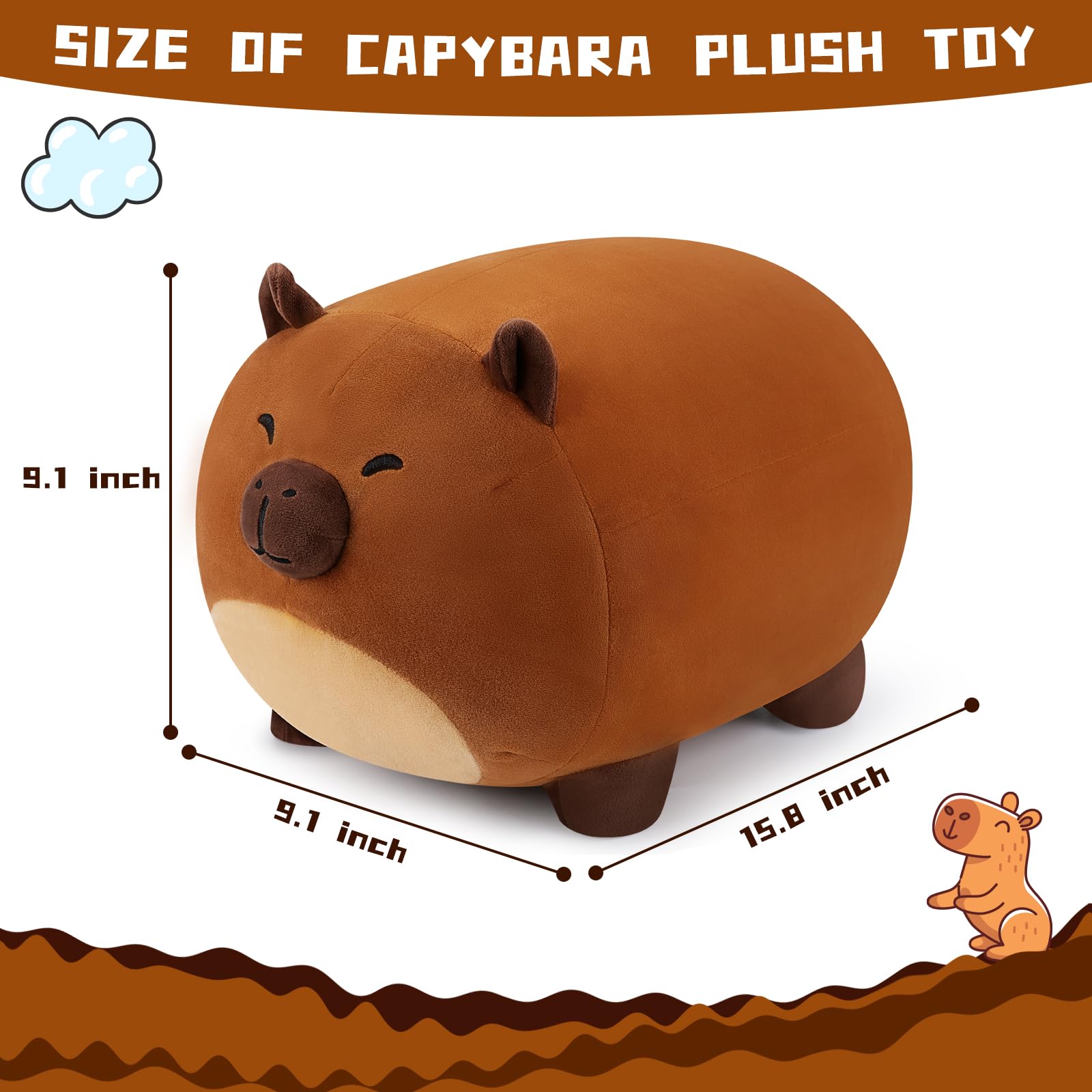 Cute Capybara Plush Stuffed Animal - 16'' Soft Toy, Pillow & Decoration Gift for Kids - Image 2