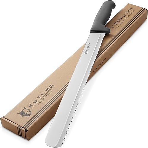 KUTLER Cuchillo de pan profesional de 14 pulgadas y cortador de pasteles con borde dentado, cubiertos de acero inoxidable ultraafilados