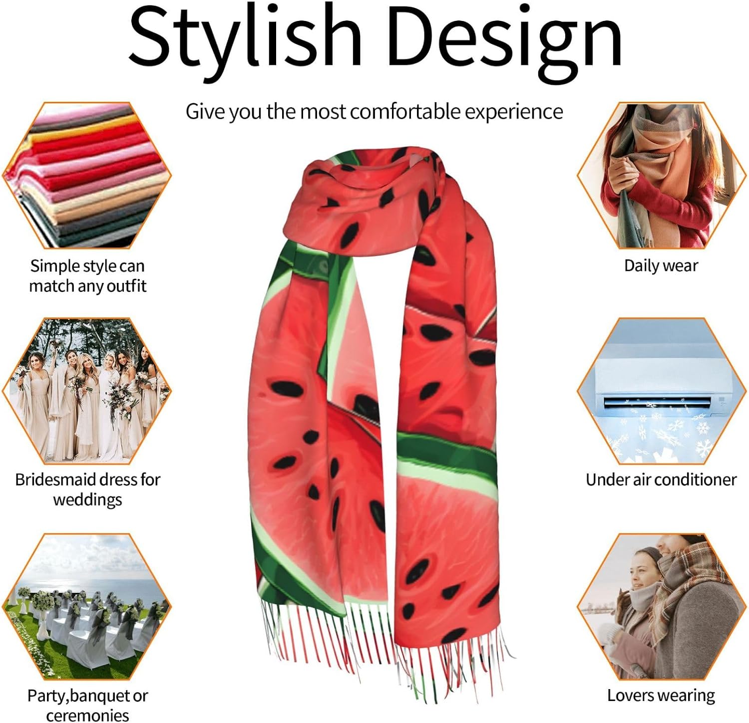 (Red Watermelon) Women's Soft Warm Scarf Large Plush Shawl Wrap with Fringe Fashion Winter Scarves for Cold Weather