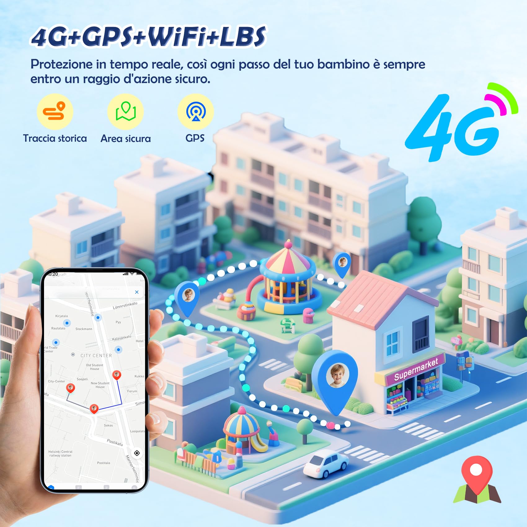 Baolubao 4G Smartwatch per bambini localizzatore GPS+WIFI+LBS confunzione SOS,Video chiamata/ChiamataTelefonica/Chat Vocale/SMS/Sveglia/Modalitàclasse,Telecamera,Giochipuzzle 800mAh Batteria