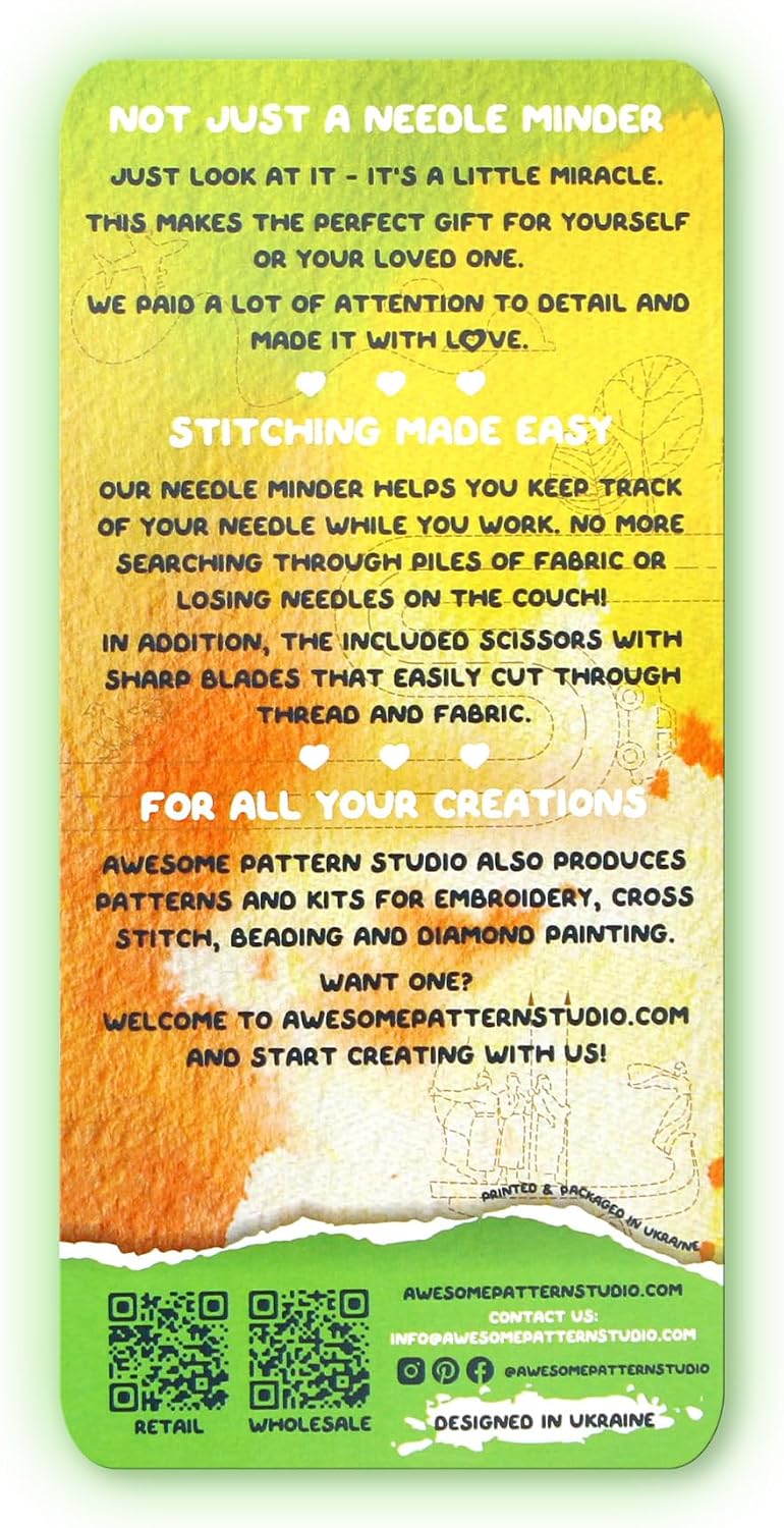 Awesome Pattern Studio Needle Minder Set – Kyiv Magnetic Needle Minder + 2 Needle Threaders + Crane Scissors. Enamel Pin for Cross Stitch, Embroidery and Craft