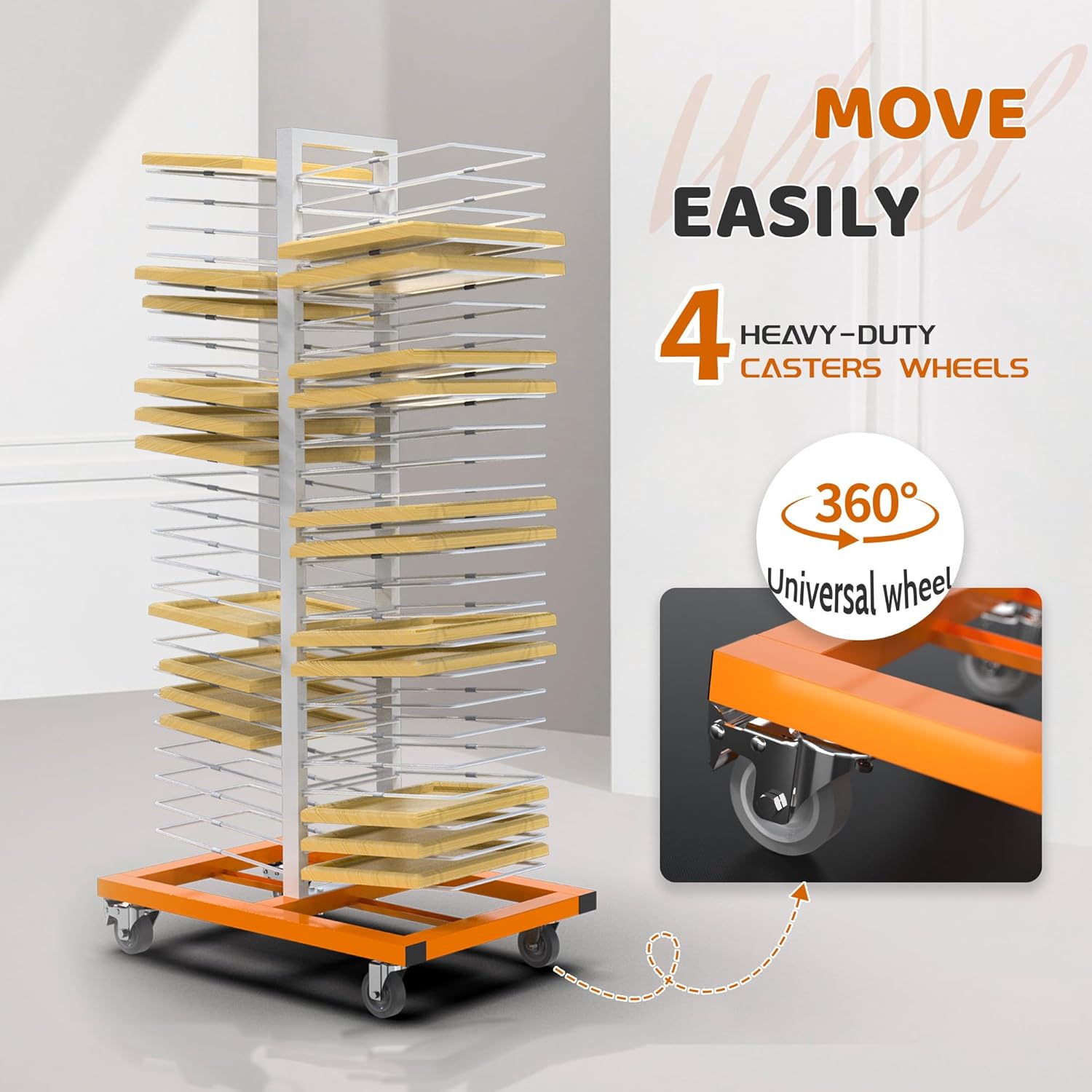 MOOFI 50 Shelves Paint Drying Rack with 4 Locking Casters for Cabinet & Full-Size Doors Drying Rack - Heavy Duty Art Studio Space Saving Storage Rack, 2.1" Shelf Spacing, 25lbs Capacity per Level