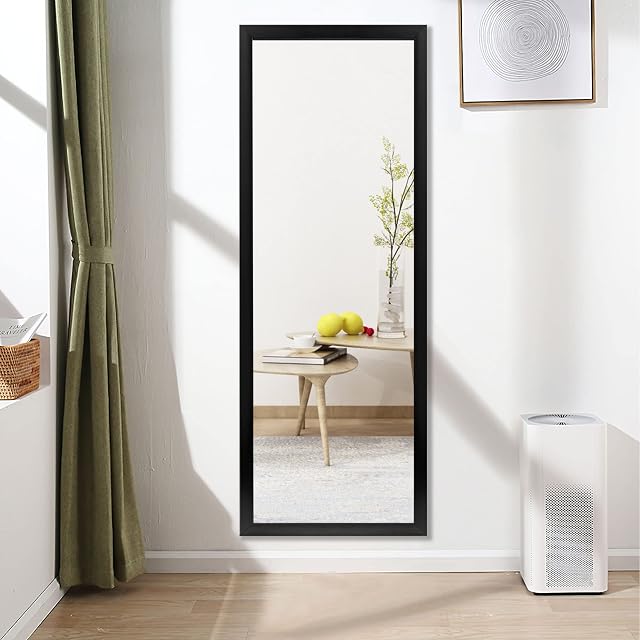 NeuType 44"x16" Wall-Mounted Mirror , Full Length Mirror, Polymer Thin Frame, Hanging or Leaning Against Wall, Dressing Mirror Large Rectangle Bedroom Mirror Dressing Mirror, Black(no Stand)