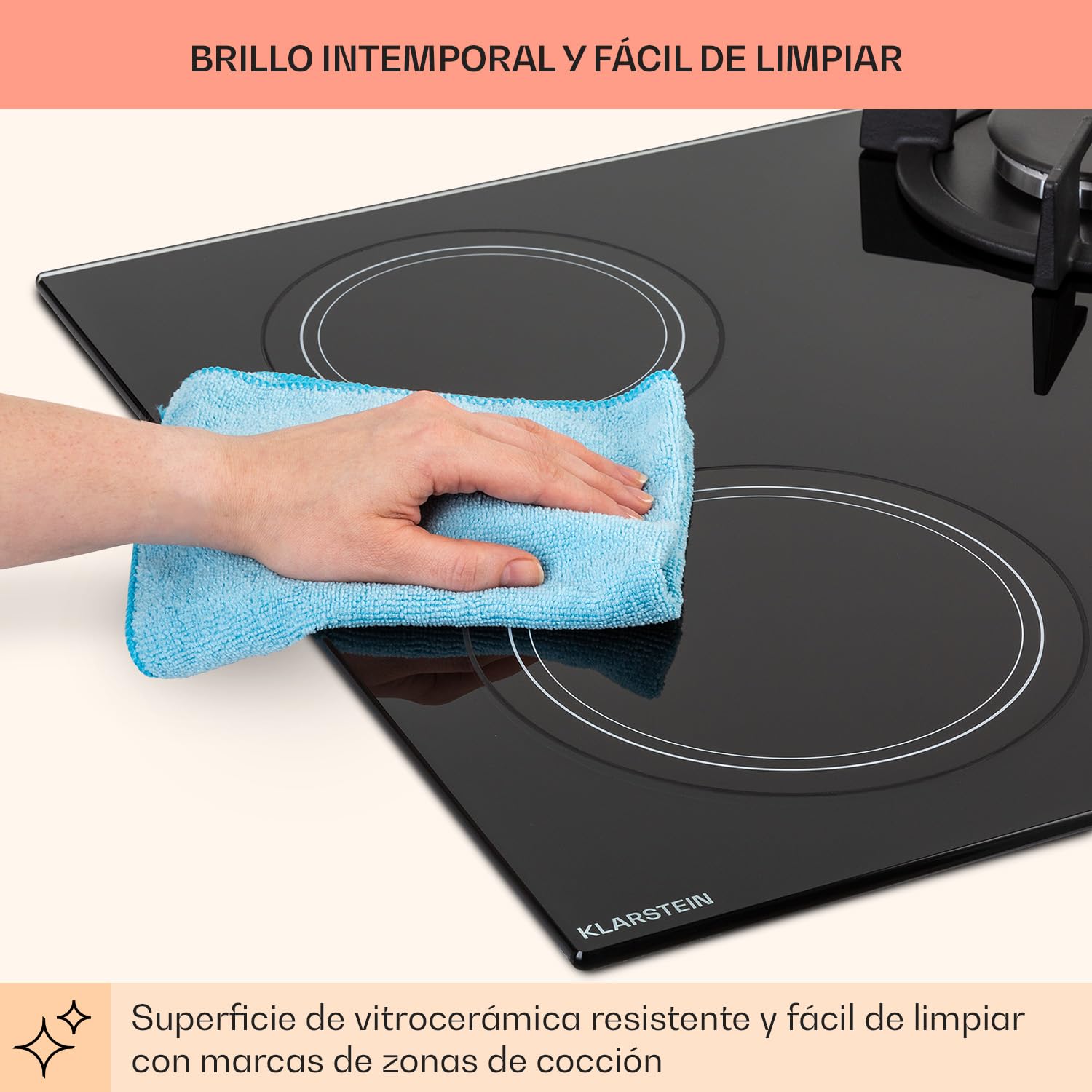 Klarstein Encimera Cocina de Gas, 4 Quemadores, Placa de Gas 6.4kW para Cocina, Cocinas de con Quemador Wok de Acero Inoxidable, Encimera 4 Fuegos con Quemadores de para Casa