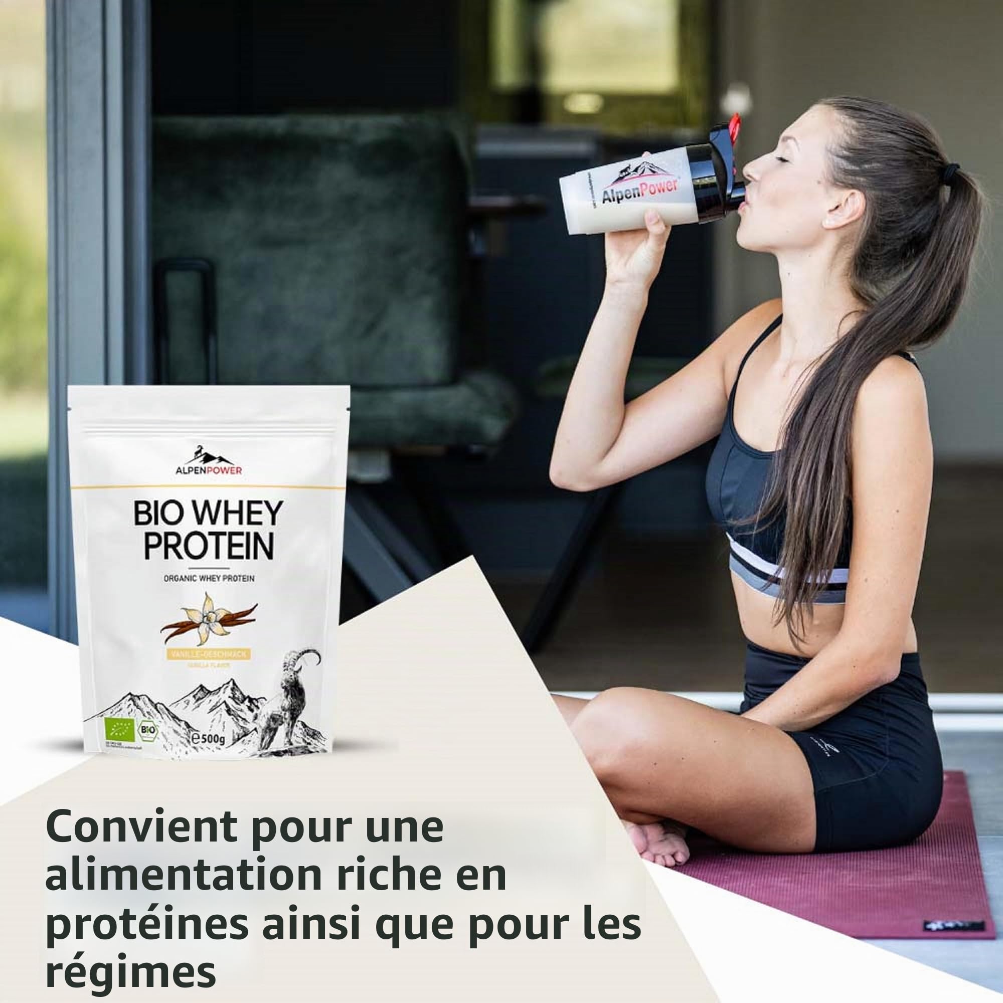 AlpenPower BIO Whey Protéine goût Vanille 1 kg - Ingrédients 100% naturels - Sans additifs - Fabriqué à partir du meilleur lait alpin bio - Poudre de protéine CFM de haute qualité
