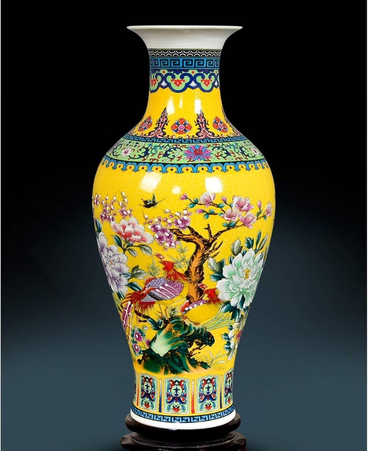 Vase Tabletop Flower Jingdezhen Antique Enamel Big Floor Ceramics Chinese Living Room Decoration TV Cabinet(B)