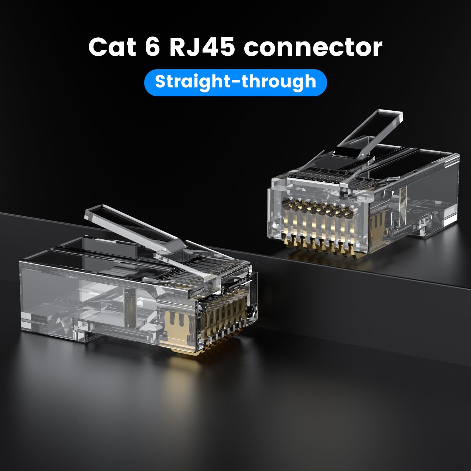MOGOOD Cat 6 Pass Through Connettori RJ45 10Gbps, 50 Pezzi Ethernet Modulari Cat 6, Connettori RJ45 ad Alte Prestazioni, Adatti per 24 Cavi Ethernet AWG
