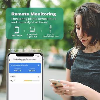 THIRDREALITY Smart Soil Moisture Sensor Gen2 3Pack, Zigbee hub Needed, Enhanced Signal Stability, Capacitive Moisture Monitoring, Garden Planting, Compatible with Hubitat, SmartThings, Home Assistant