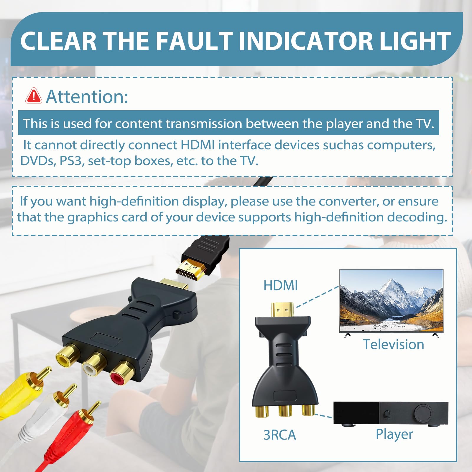 Adaptador HDM a RCA Convertidor HDM a AV Conector Audio Video Rojo Blanco Amarillo Convertidor Componentes Señal Digital para PC Laptops HDTV Monitores Proyectores Consolas Videojuegos Reproductores - 4