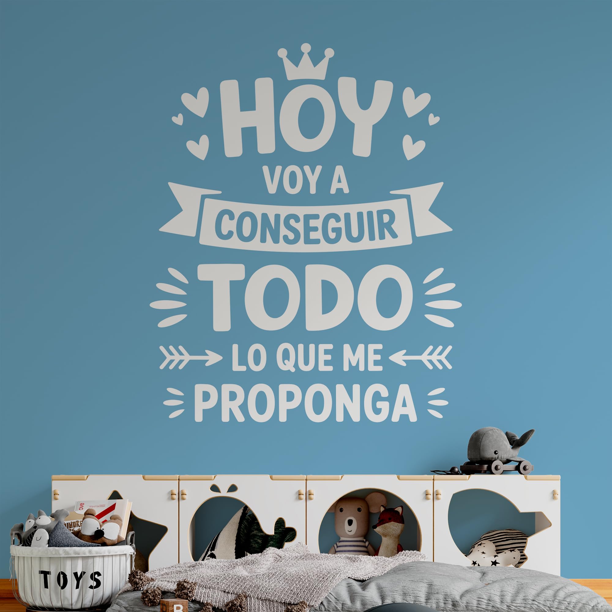 Vinilo Adhesivo Decorativo con Frase Motivadora "Hoy Voy a Conseguir Todo Lo Que Me Proponga", Pegatina Inspiradora para Decorar Hogar, Oficina, Coche o Estudio (Blanco, 140 x 115 cm)