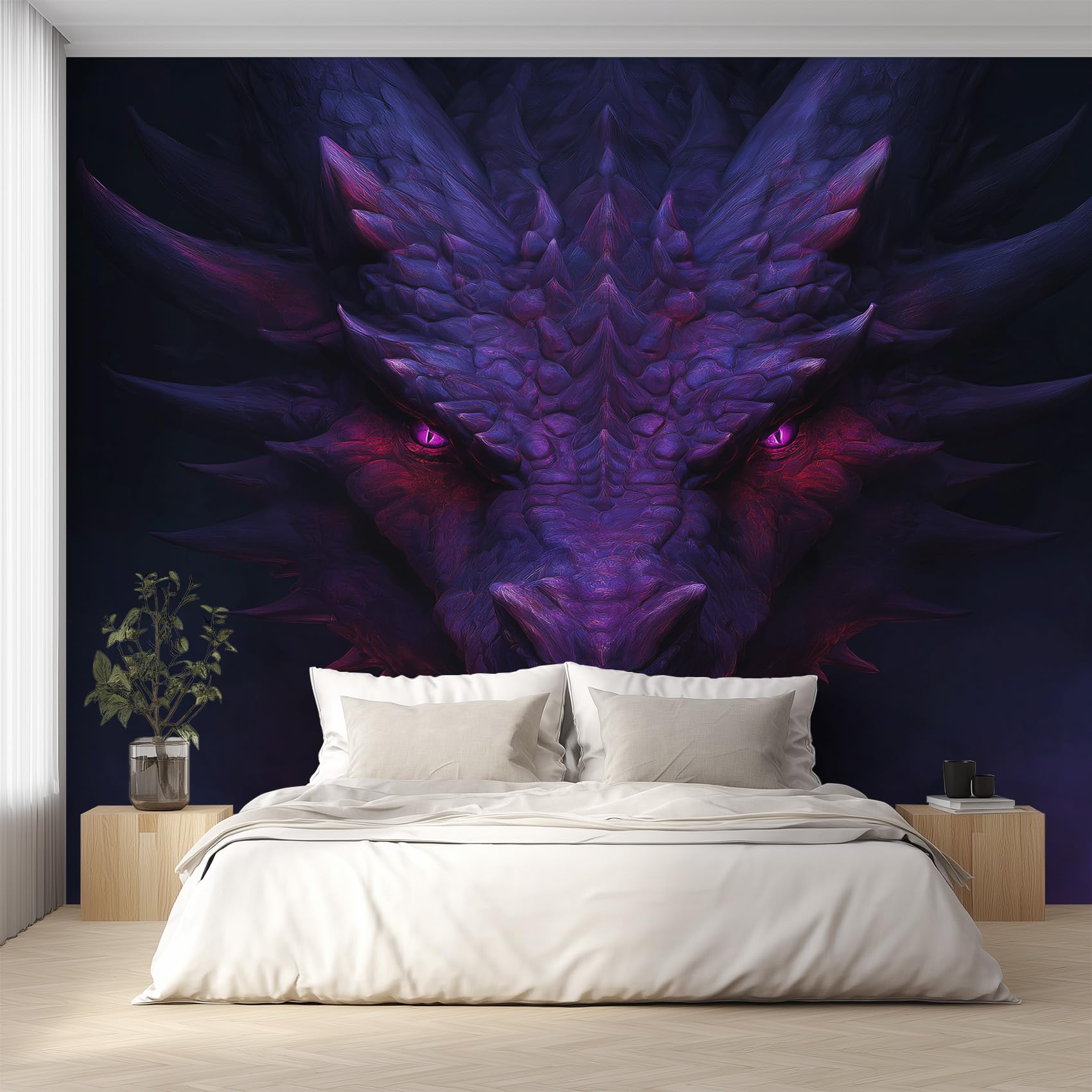 Papier peint panoramique dragon violet fresque haut de gamme intissé salon