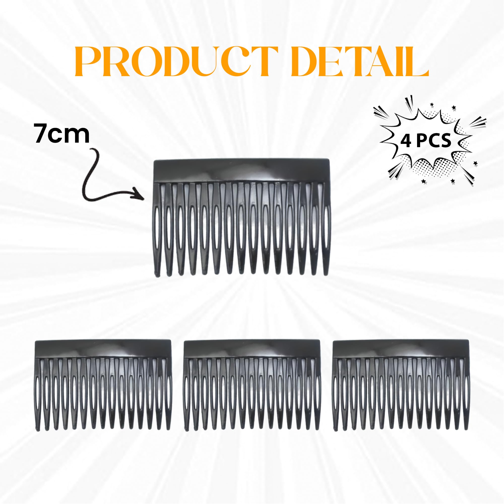 HiFEN® Set of 8 Black Plain Hair Combs, 7cm (2.8”) Hair Combs Slides for Women Black Colour Hair Accessory for Girls (2 Pack of 4) - Image 3