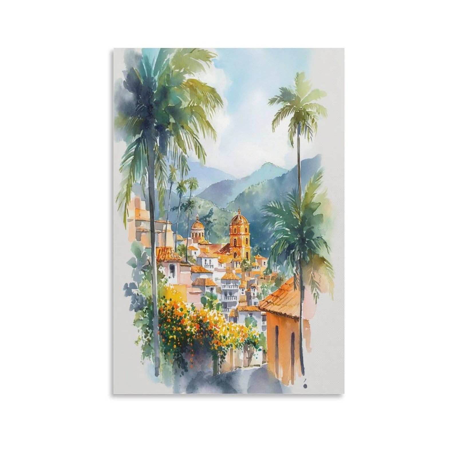 San Salvador 20x30inch(50x75cm) Vintage Travel Poster Watercolor Canvas Art