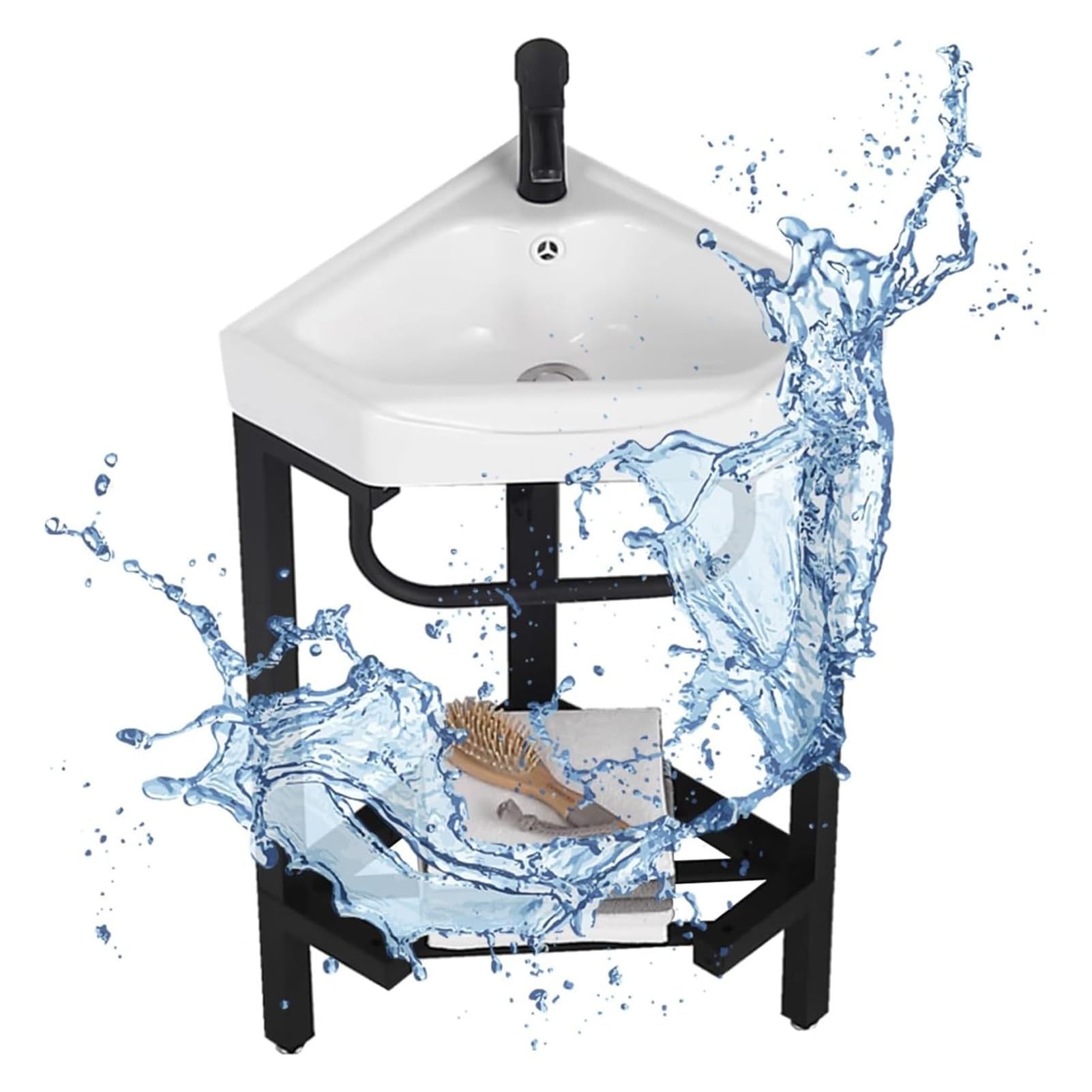 Lavabo d'angle, Meuble-lavabo d'angle en Céramique, Lavabo avec Étagère de Rangement, Lavabo de Jardin Extérieur, Lavabo sur Pied d'angle, Lavabo d'angle Autoportant(15inchx38cm)