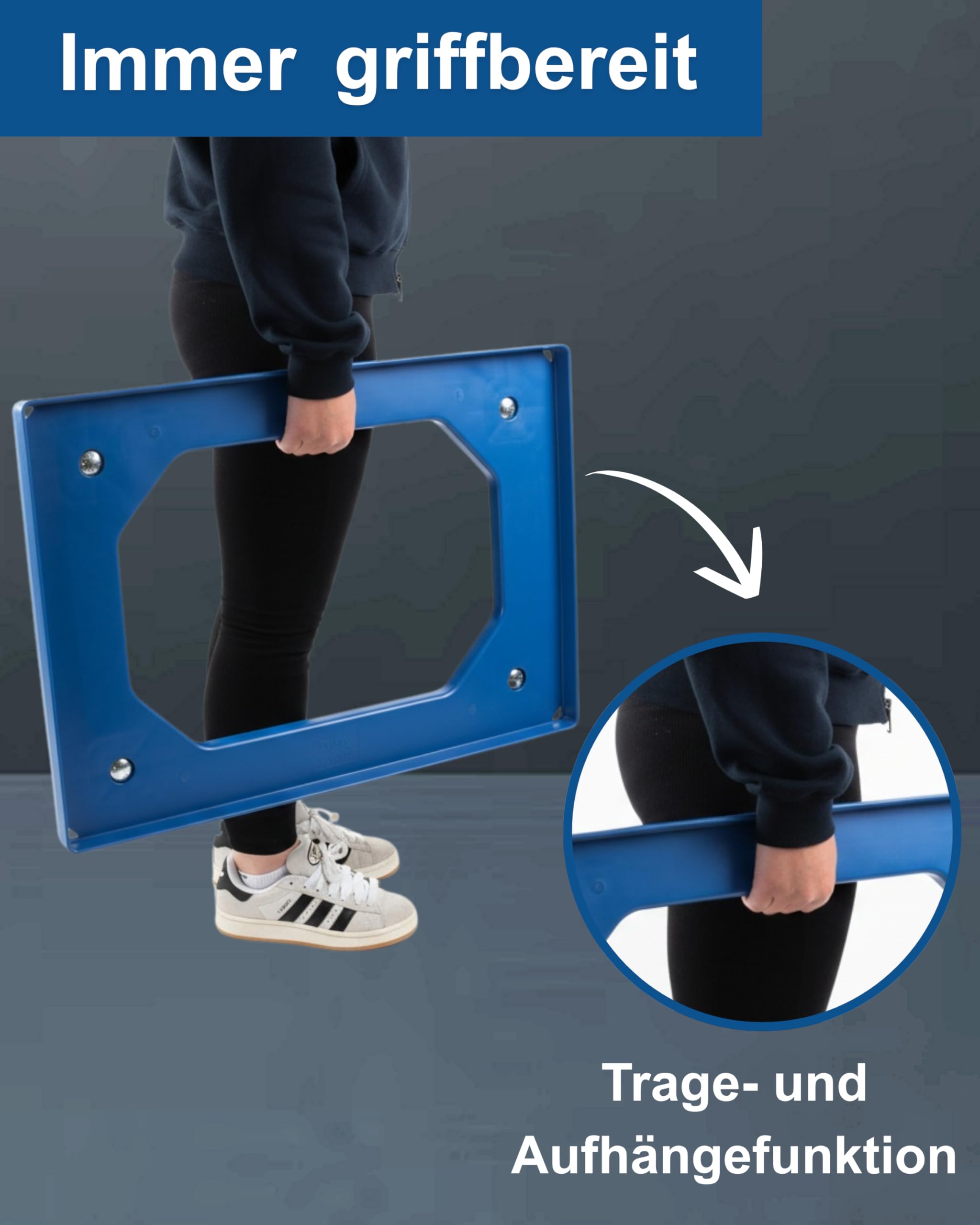 Transportroller Kunststoff 60x40 cm Blau – 4 Leichtlauf-Lenkrollen Ø100 mm, Traglast 250 kg – wendige, stabile Transporthilfe für Kisten & Euroboxen