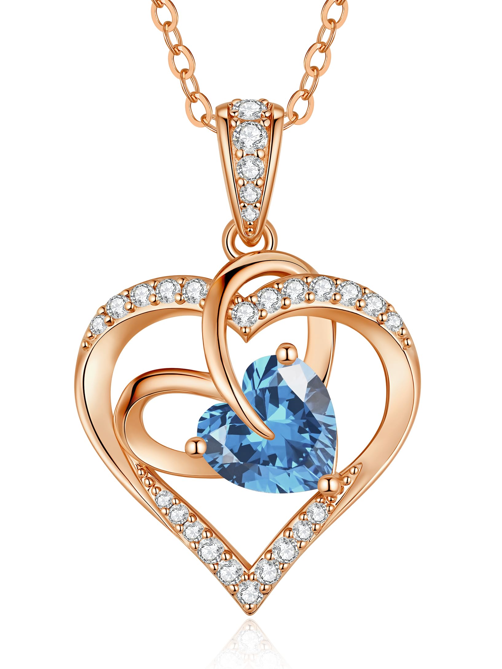 CDE Kette Damen Ewigkeitsherz Herzkette Rosegold Rhodinierung Halskette für Frauen Geburtsstein Herzanhänger Schmuck Geschenke für FrauenSie zum Muttertag Geburtstag Valentinstag Weihnachtsgeschenke