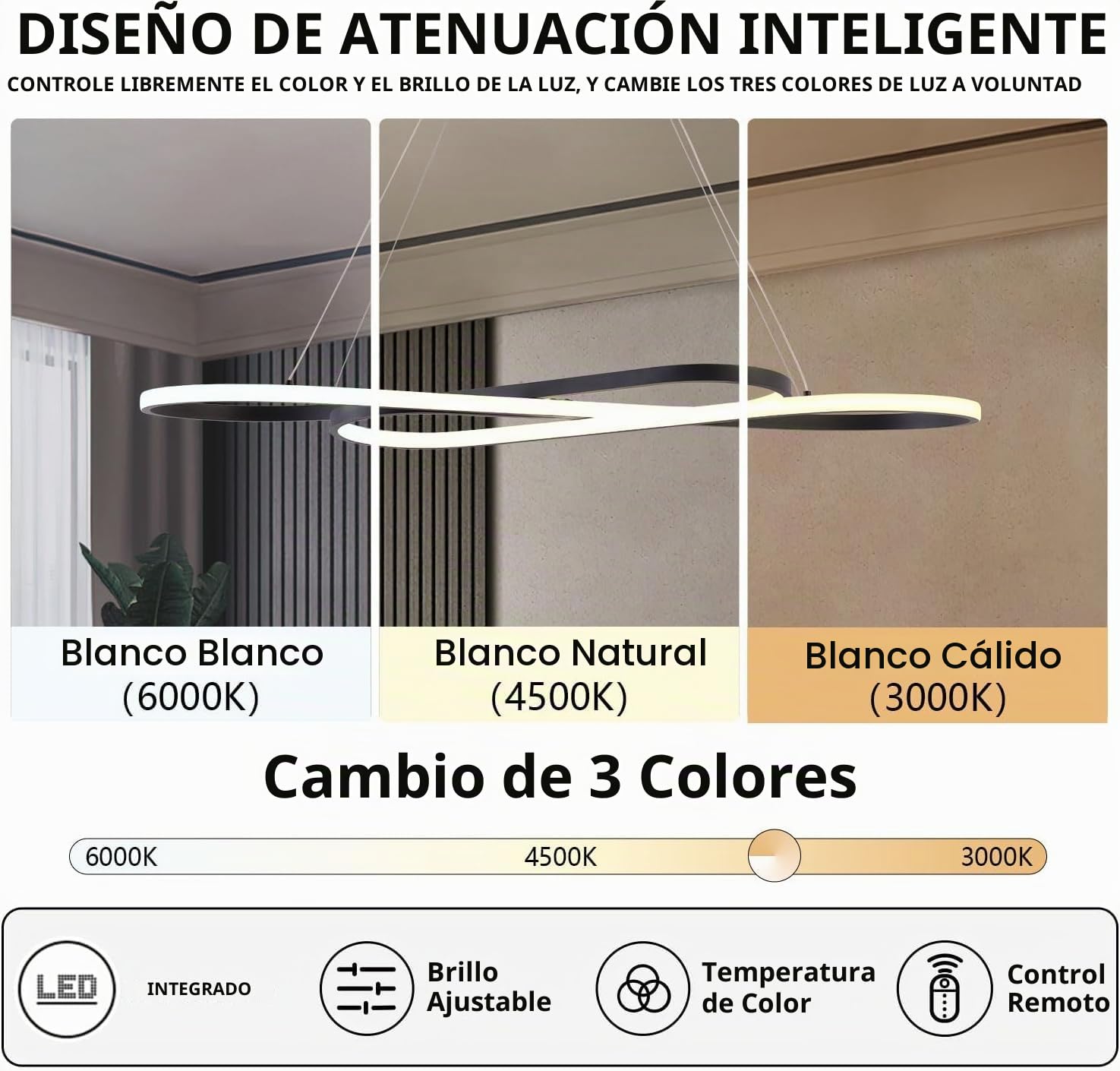 Lámpara colgante LED mesa de comedor lámpara colgante regulable con control remoto lámpara colgante diseño lineal lámpara de araña ajustable en altura para mesa de comedor comedor(L100cm/57W) negro