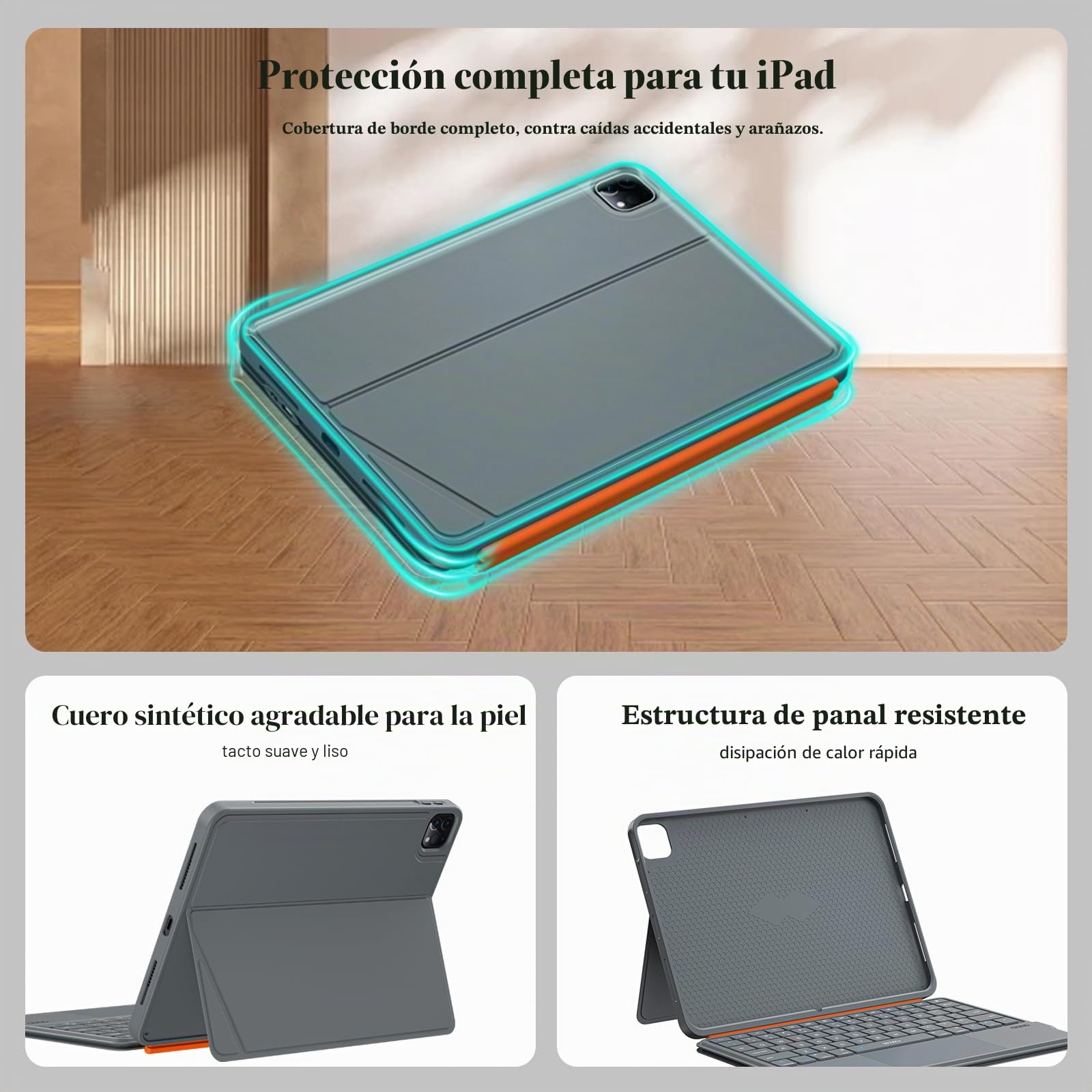 Funda con Teclado para iPad Air 13 Pulgadas (M4/M3/M2, 2026/2025/2024), Teclado Inalámbrico para iPad Pro 12,9 6ª/5ª/4ª/3ª, Desmontable Magnéticamente, Trackpad, Retroiluminación en 7 Colores (Gris)
