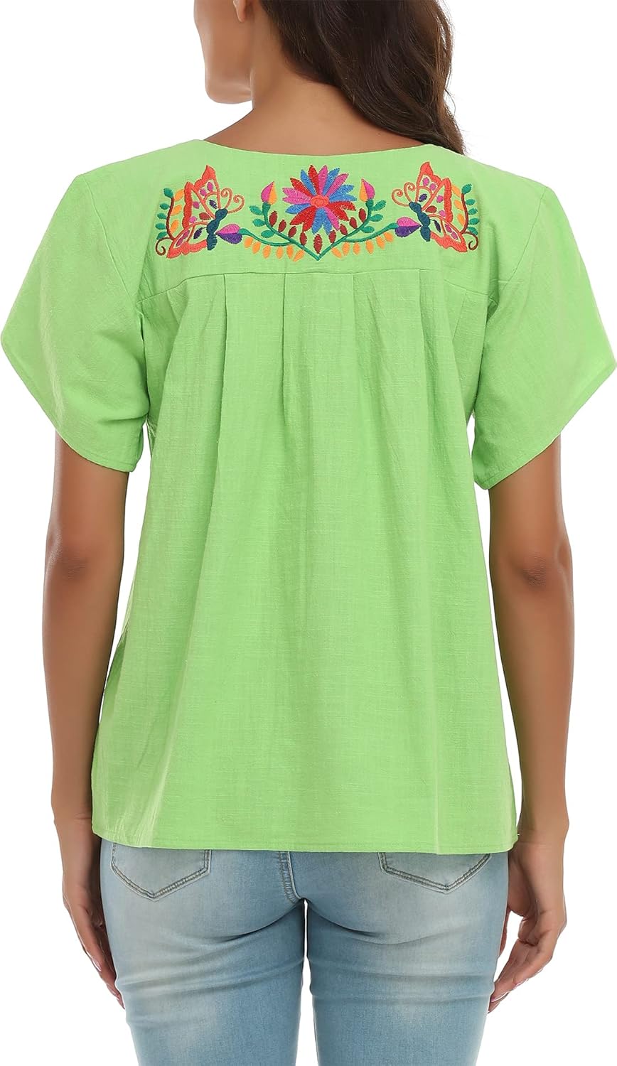 YZXDORWJ Women's Mexican Peasant Blouse Cotton Tops White Shirt - Image 7