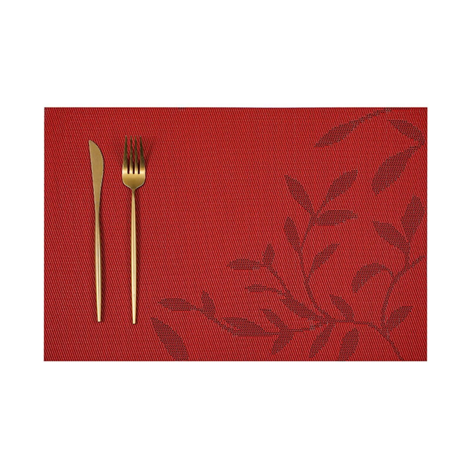 Tovaglietta Antiscivolo Cucina 8 Pezzi, 45 x 30 CM Rosso Tovaglietta Rettangolare Ristorante PVC, Rettangolo con Motivo a Foglia