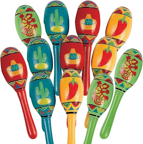 Maracas para fiesta mini de madera color variado y diseño (1 docena)