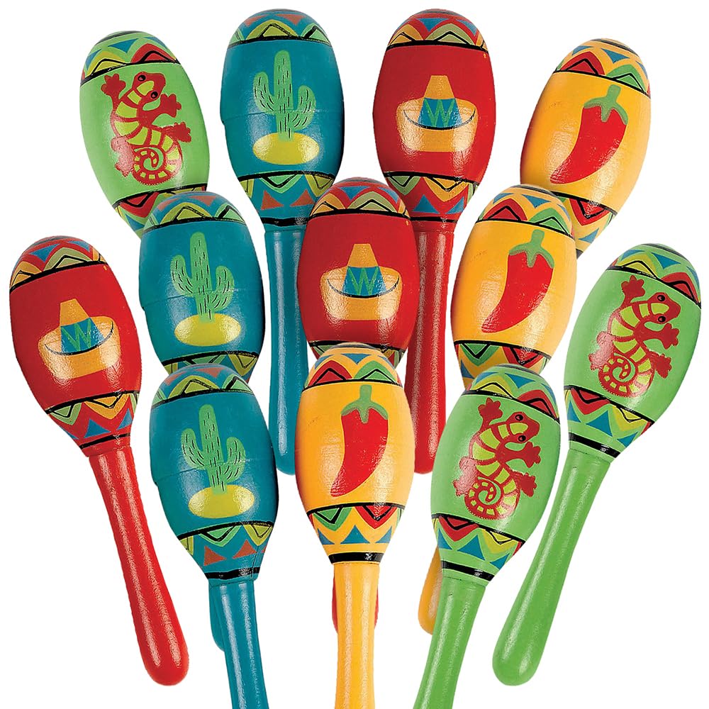 Fun Express 12 Pieces- Wooden Fiesta Maracas- Educational and Learning Activities for Kids
