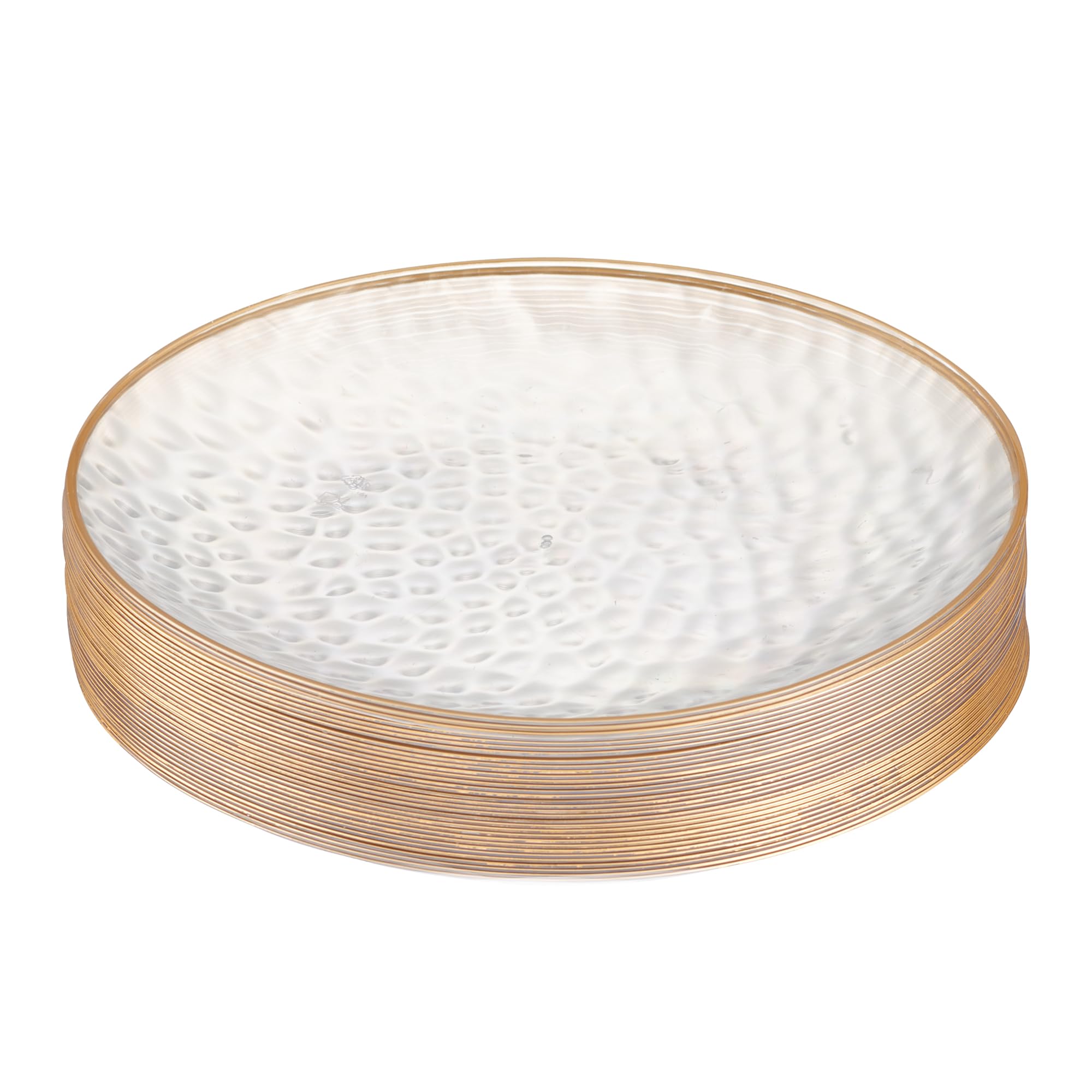 PLASTICPRO 30 Pack Hammered Plastic Plates Heavyweight Disposable Plastic Plates Elegant Clear Hammered Rim Platsic Party Dishes (Hamered Clear With Gold Rim, 7'' INCH PLATES) — view 17