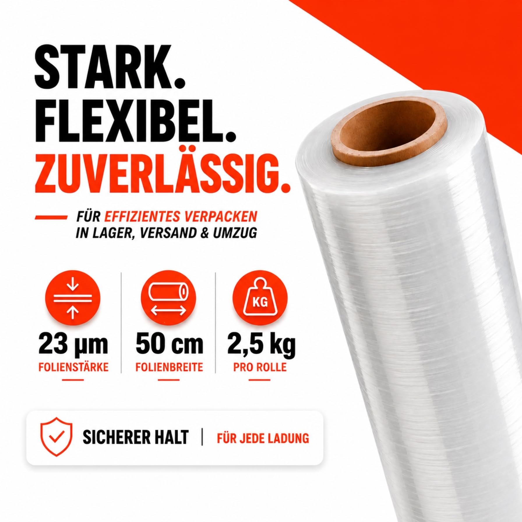 Stretchfolie 50cm 2,5 kg 23my transparent Wickelfolie Palettenfolie