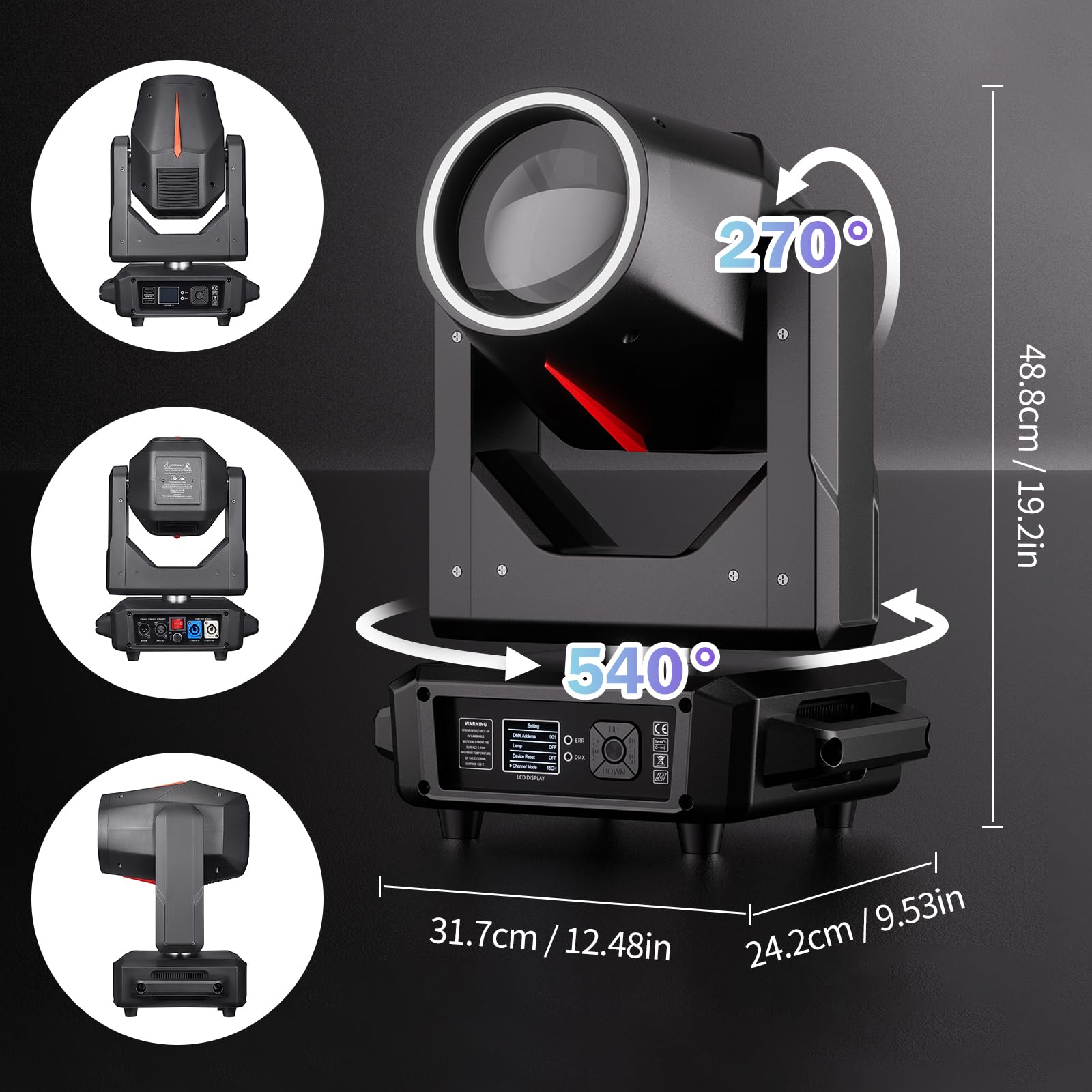 4PCS 380W Teste Mobili LED,Beam Luci da palcoscenico 14 Gobos 15 colori DJ Faretti Luci per Discoteca Feste Bar Club Matrimoni Concerti