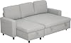 HOMCOM Sofa Bed with Storage, Convertible L Shaped Corner Sleeper Couch, 3 Seater Pull Out Sofa Bed with Reversible Chaise, Side Pockets for Living Room, Bedroom, Small Spaces, Light Grey