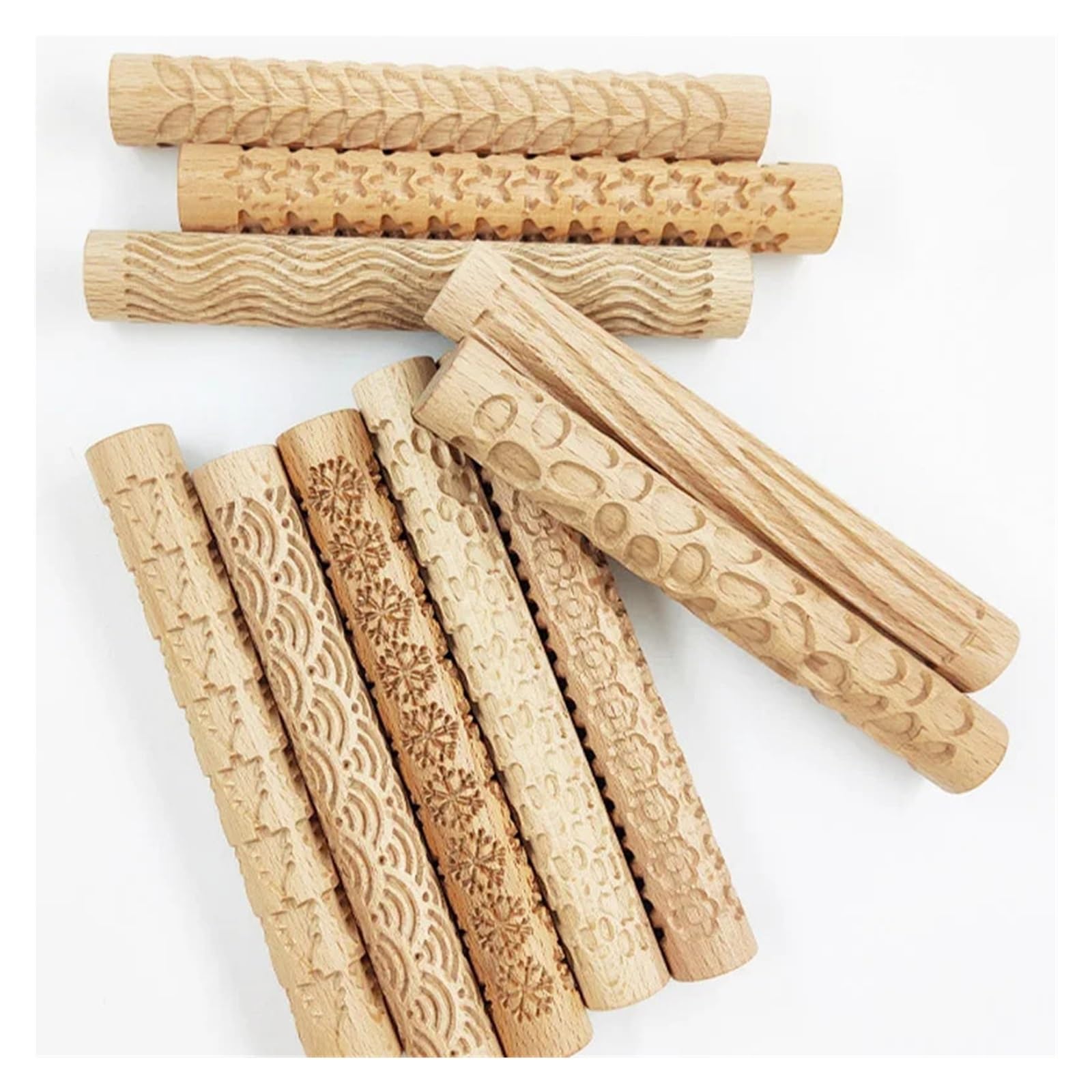 Rodillo de Madera Dura, Herramienta for Arcilla, Textura de Madera, Rodillo prensado con Barro, patrón, Varilla, Rodillo, Rodillo para Masa Madera(Color 8)