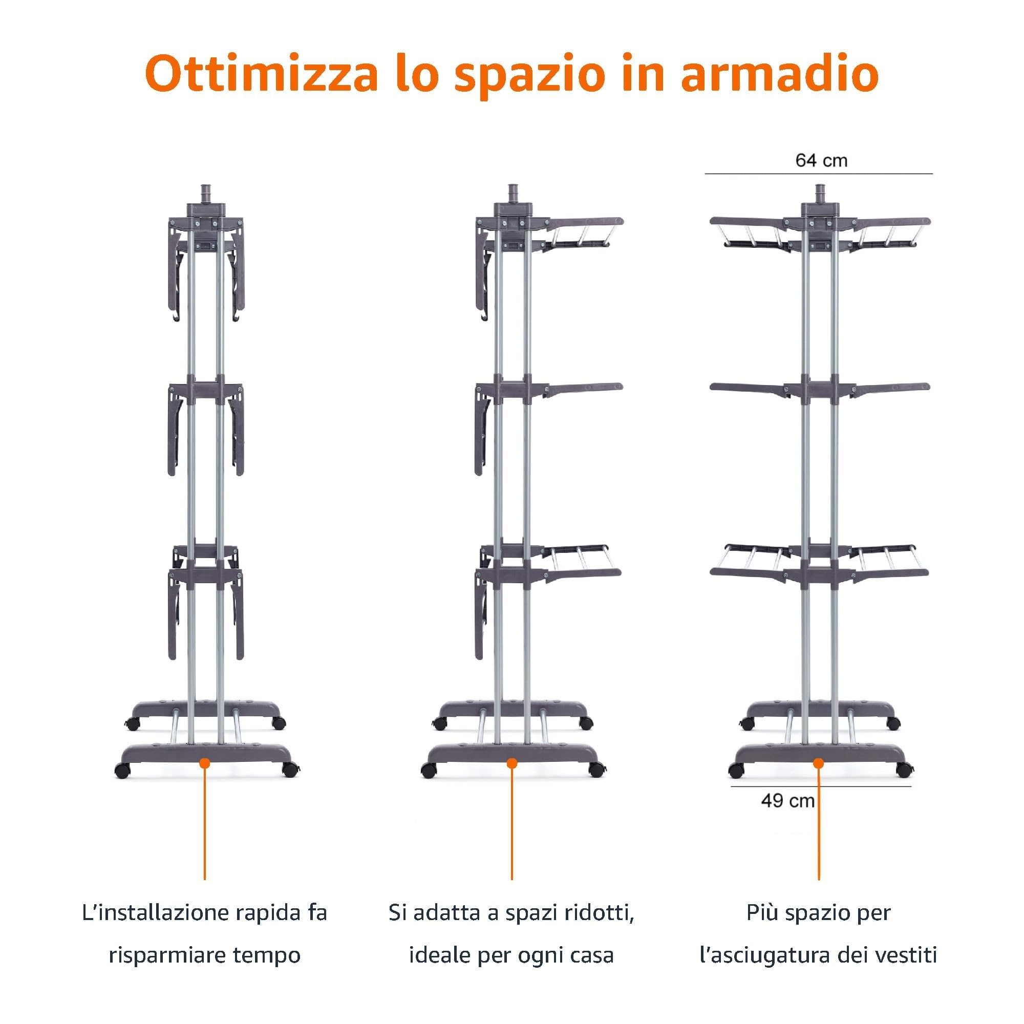 Amazon Basics Stendibiancheria a torre da interni con braccetti richiudibili, 4-livelli, Bianche