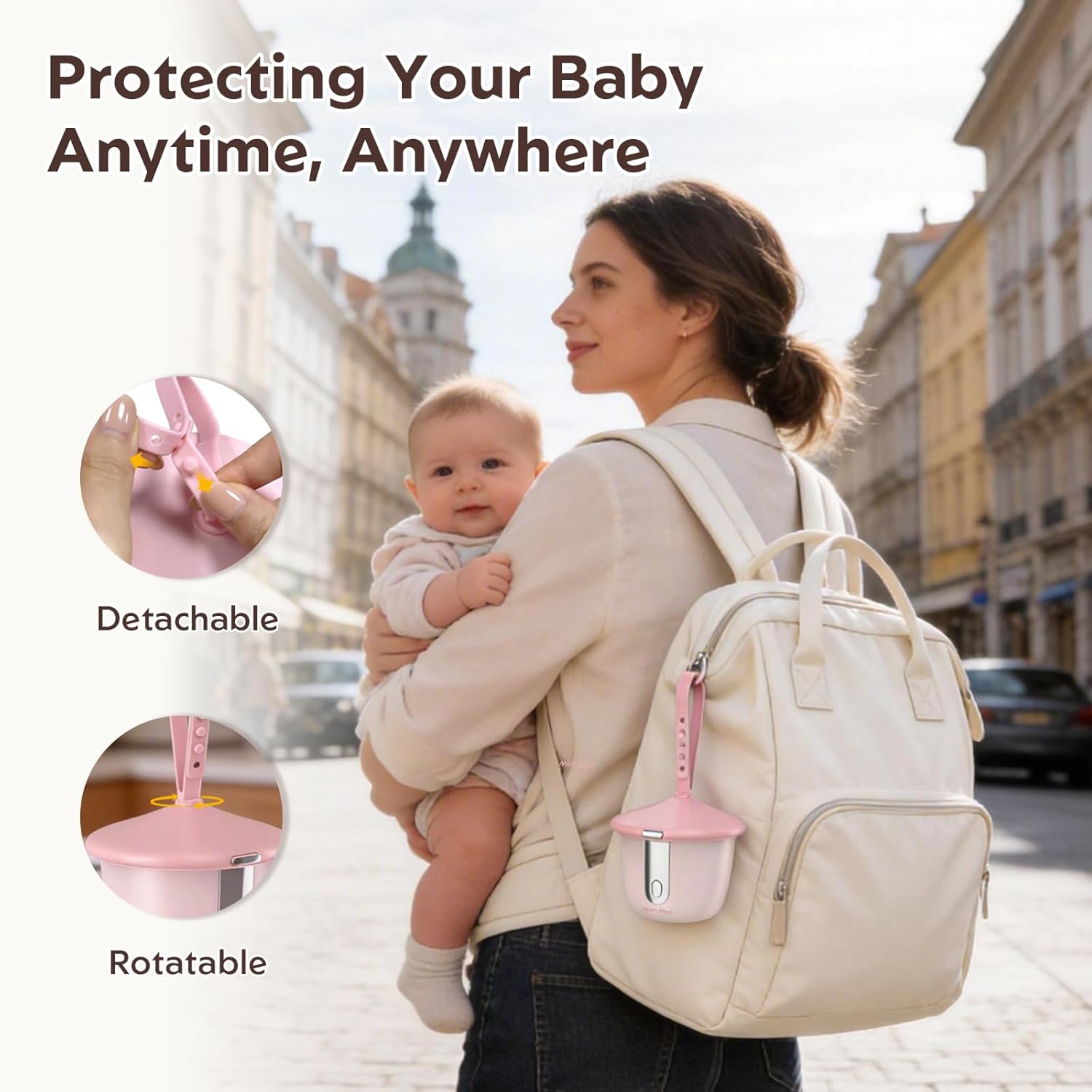MomMed Portable Pacifier Sanitizer with Smart Display, Dual 60/180s Disinfection Modes, Auto Shut-Off, UV Pacifier Holder Case for Baby Pacifiers, Teethers, Bottle Nipples and More(Pink)