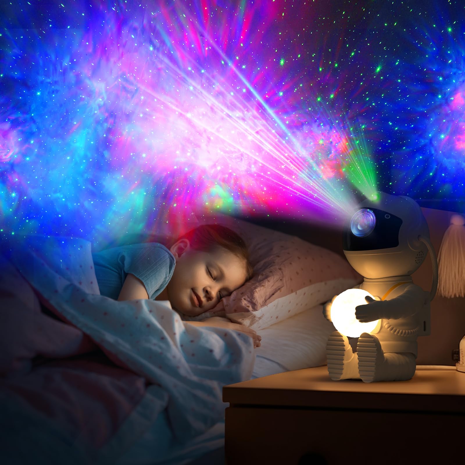 Proyector Estrellas, LED Astronauta Proyector Galaxia, 8 Modos de Luz Lámpara de Proyección, Rotación 360° y Control Remoto Proyector Luz de Noche para Dormitorio, Regalos para niño Adulto