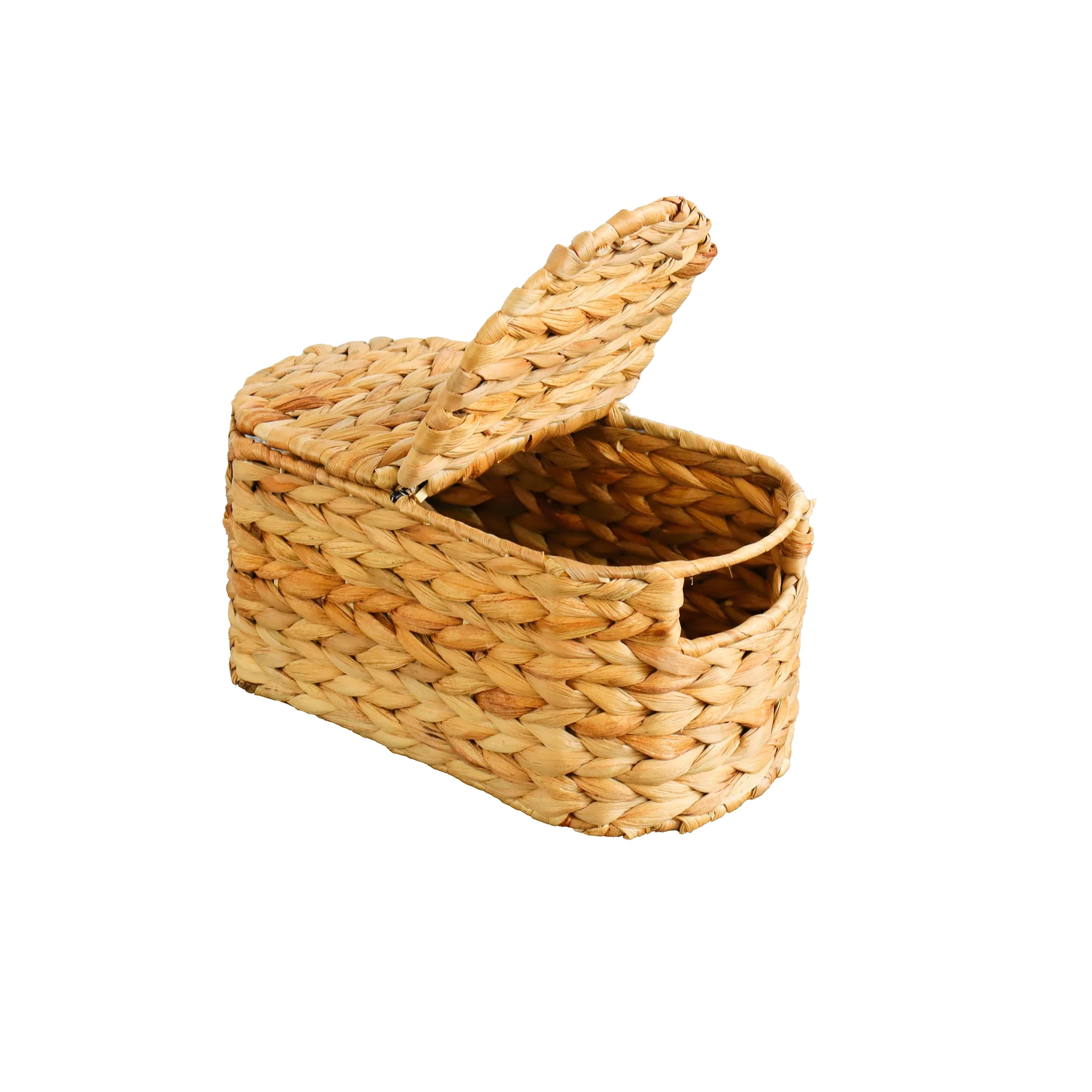 Eden Grace Handmade Oval Woven Wicker Basket with Lid - Stylish Storage Solutions for Home Organization (Medium)