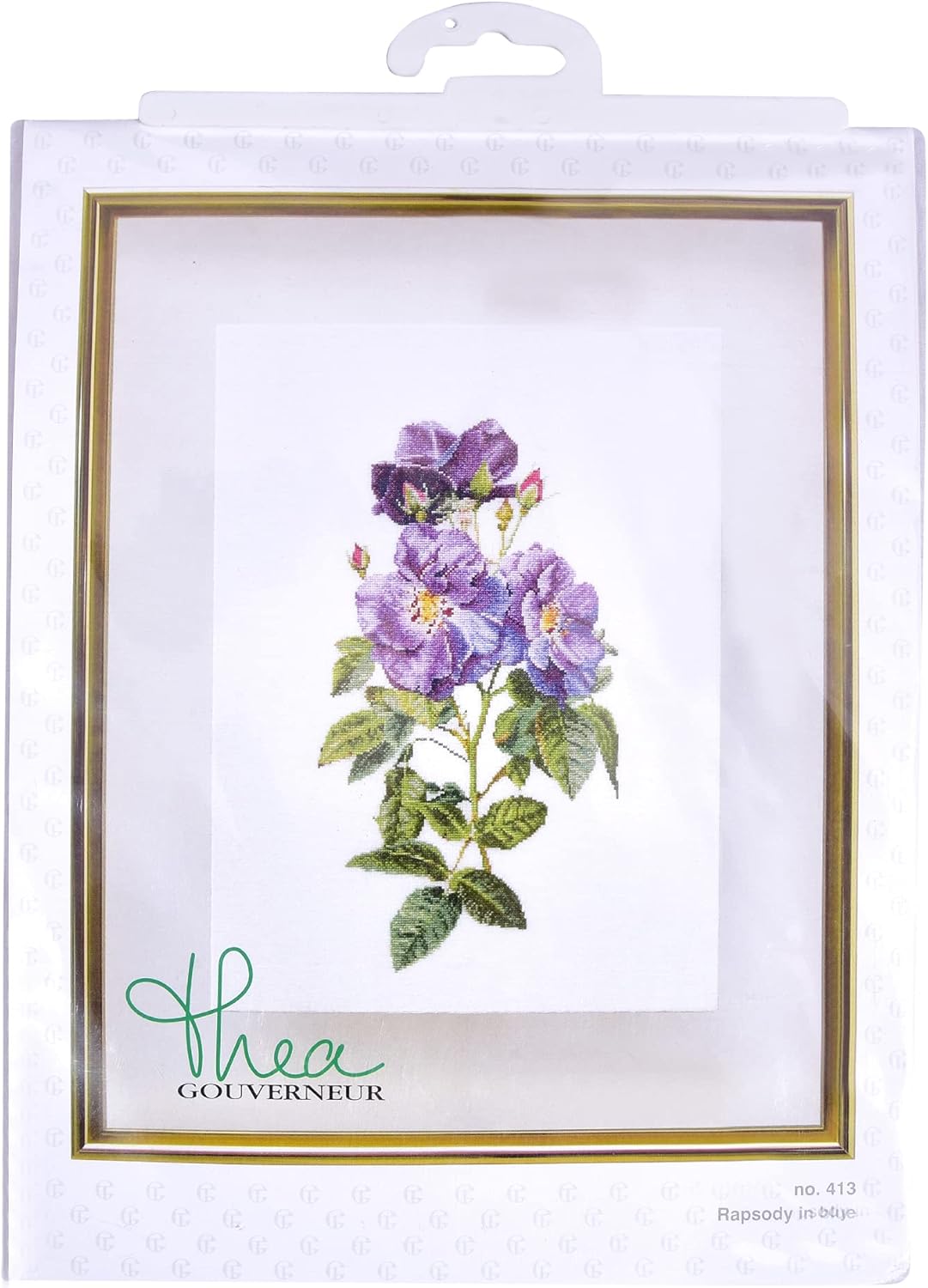 Thea Gouverneur - Counted Cross Stitch Kit - Rapsody in Blue - Aida - 18 Count - Embroidery Kit for Adults - DMC Embroidery Threads and Other Cross Stitch Supplies Included - 413A