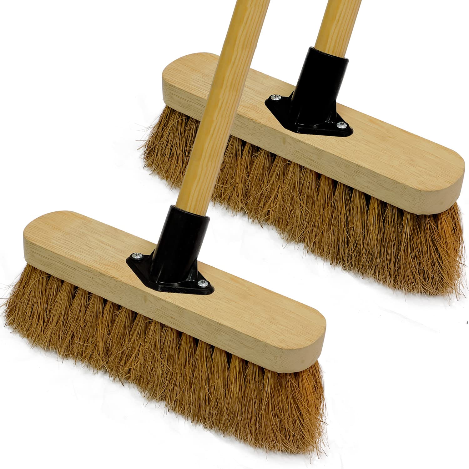 LSC 10” Broom Indoor Outdoor Soft Broom Sweeping Brush with Wooden Handle Natural Coco Bristles Indoor Floor Brush with Dense Soft Bristles Brooms for Room (PACK OF 2)