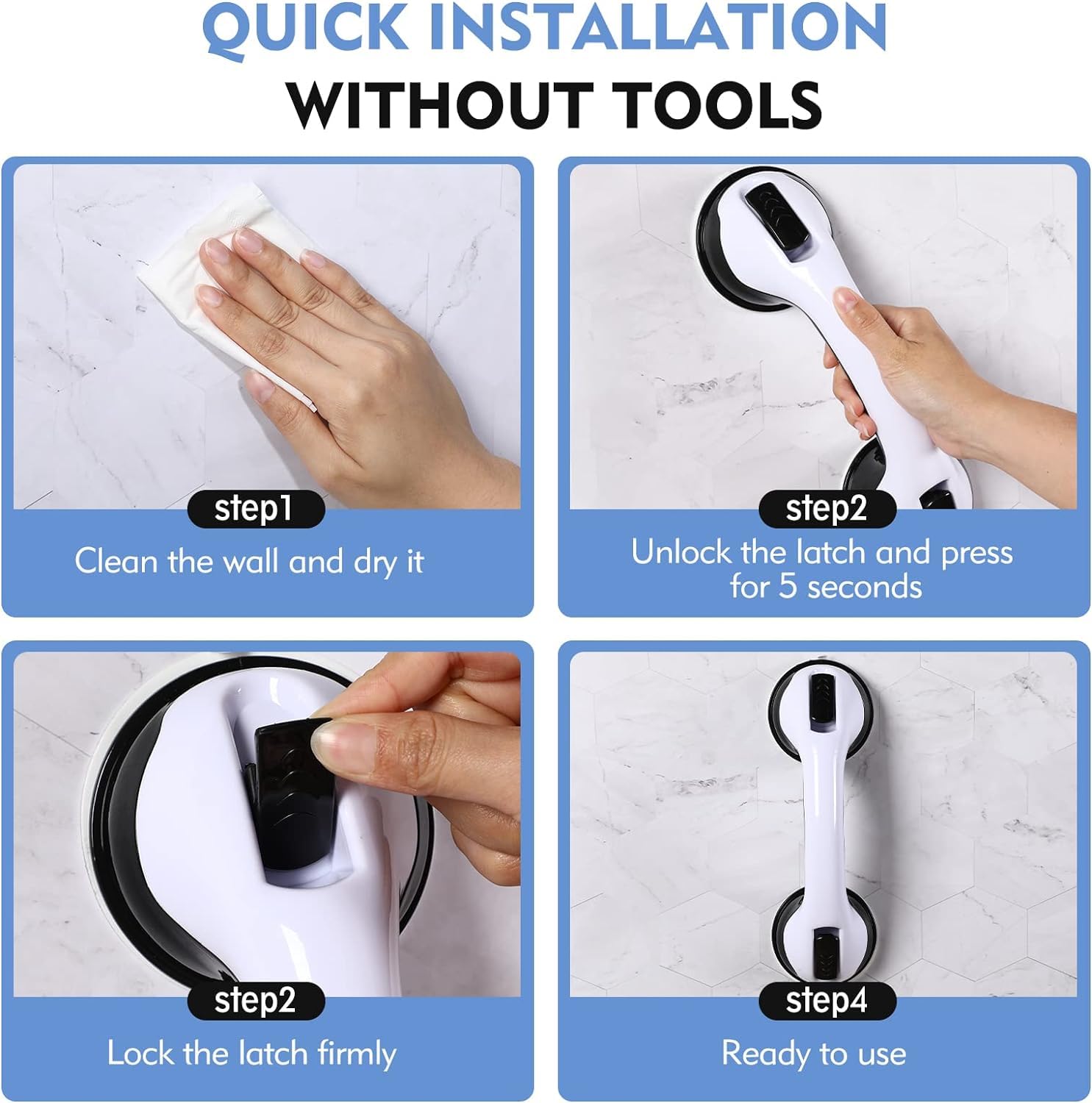 Barra de ducha de 30,5 cm con ventosa fuerte, barra de ducha para silla de ducha, taburete, barra de bañera para personas mayores, personas mayores, discapacitados (2 unidades), color negro
