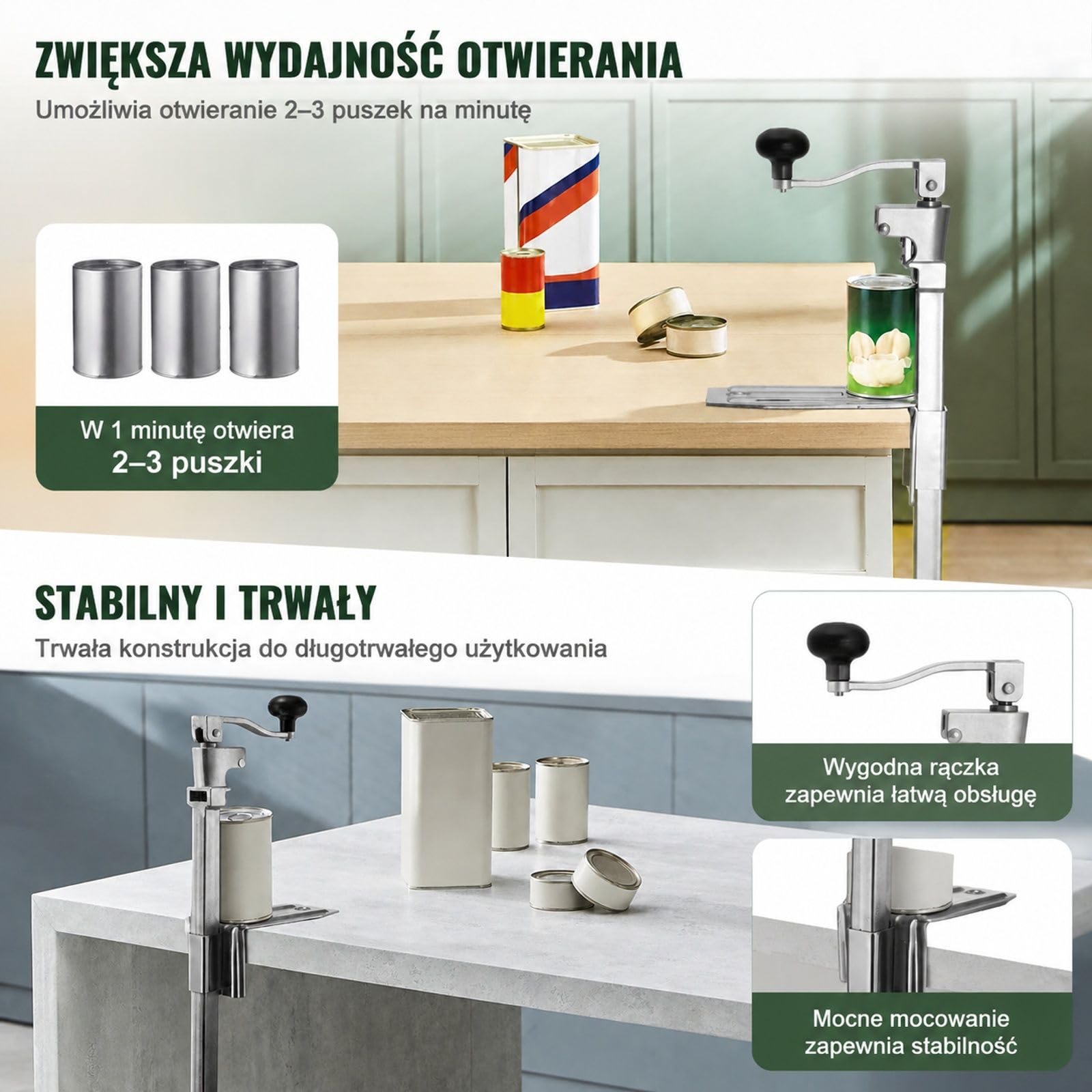 Ręczny otwieracz do puszek na blat, model z regulacją wysokości do restauracji, hotelu i sklepu spożywczego